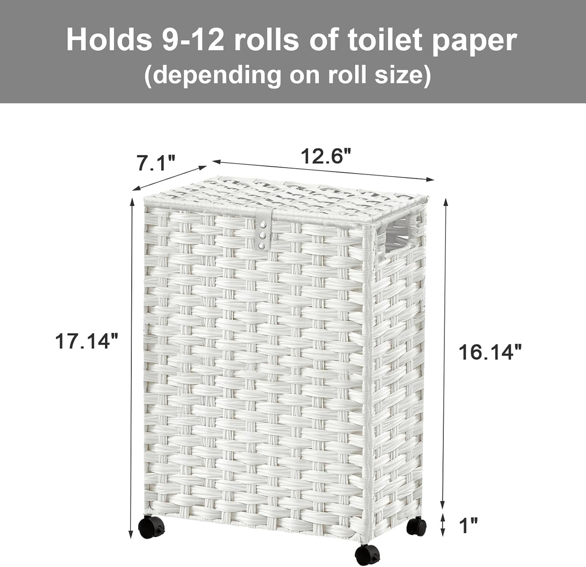Hiagnete Toilet Paper Storage Basket with Lid and Wheels, Rattan Toilet Paper Holder Storage, Toilet Paper Organizer
