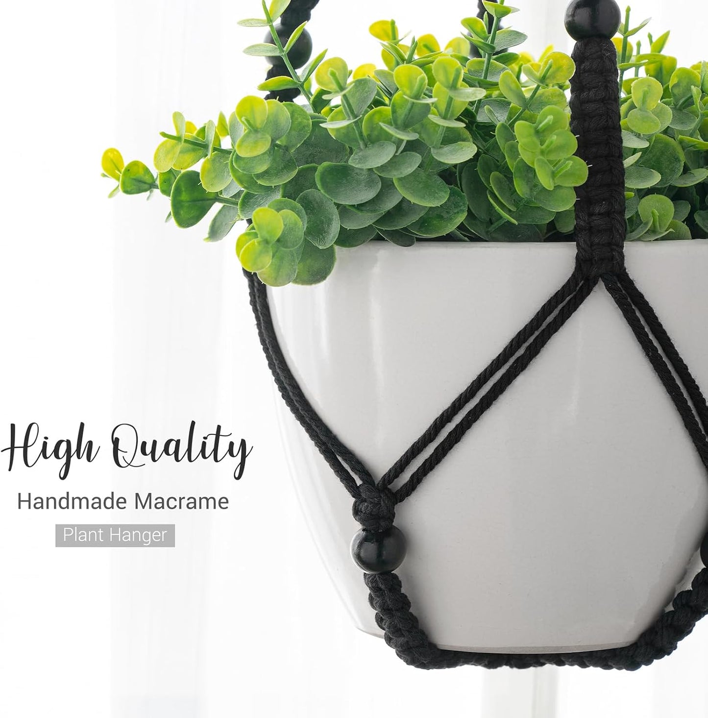 Macrame Plant Hangers Indoor Different Size Hanging Planter Basket / Medium / Black / Set of 3