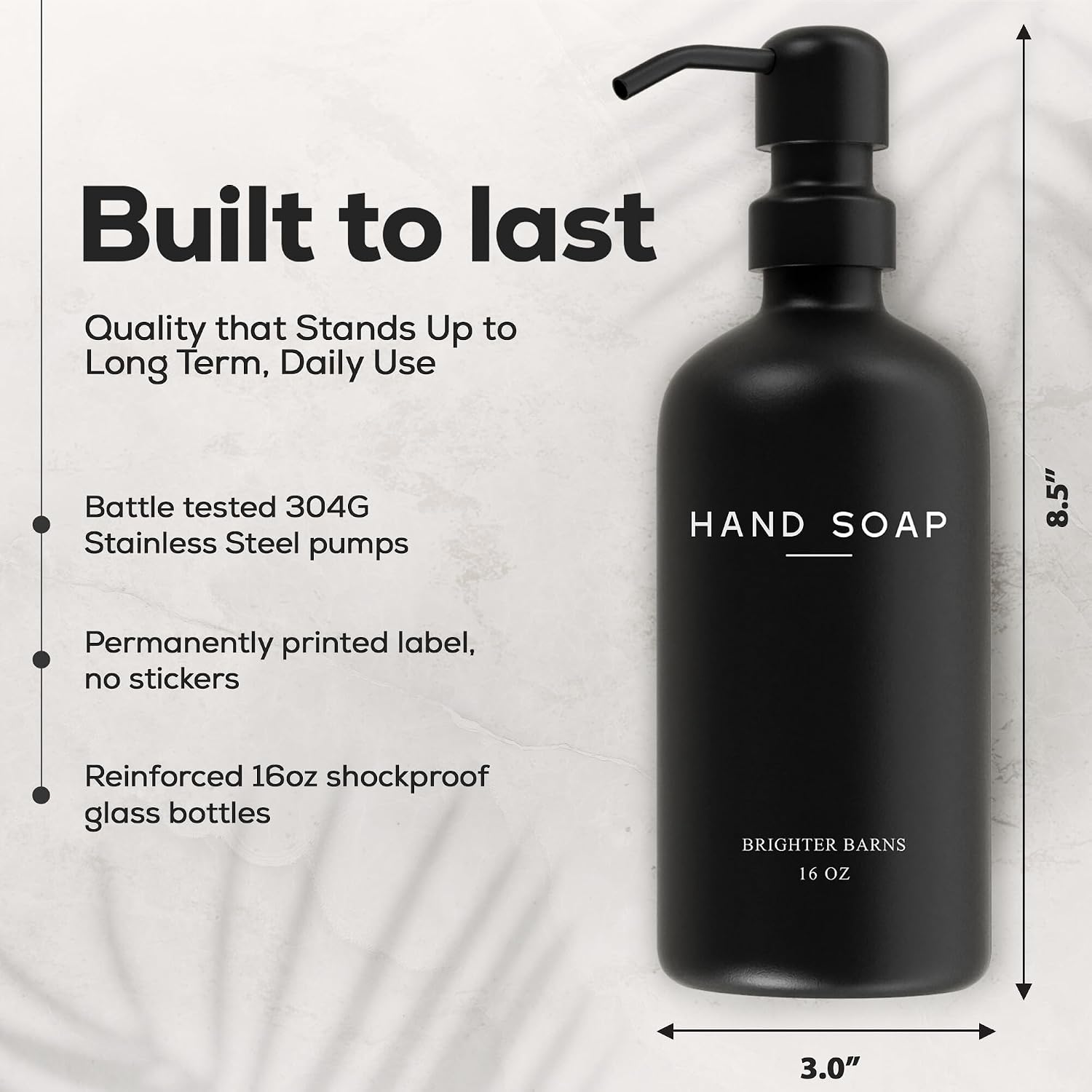 Black Glass Soap and Lotion Dispenser Set by Brighter Barns - Hand Soap Dispenser Bathroom Set - Bathroom Decor &