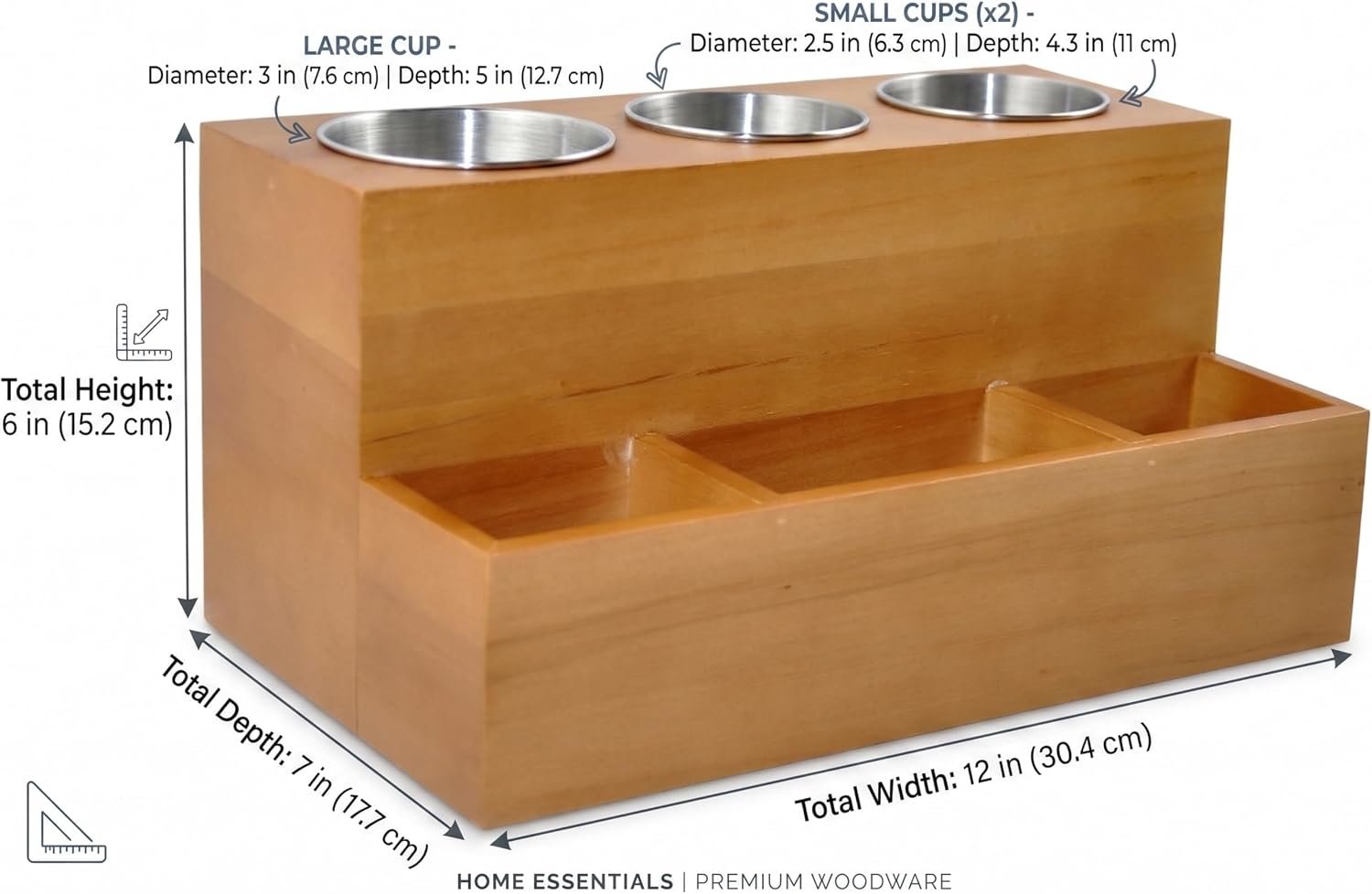 Hair Tools Organizer - Wood Tan - Blow Dryer, Straightener, Curling Wand, Brushes Holder - Vanity & Bathroom Storage
