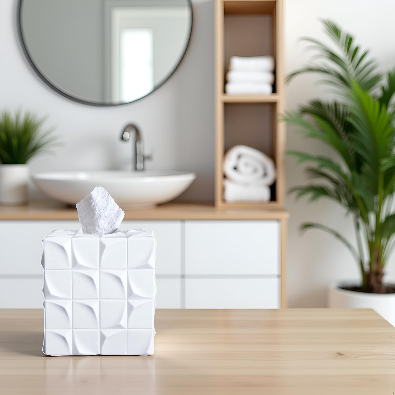 Square Tissue Box Cover Decorative Kleenex Box Holder / White