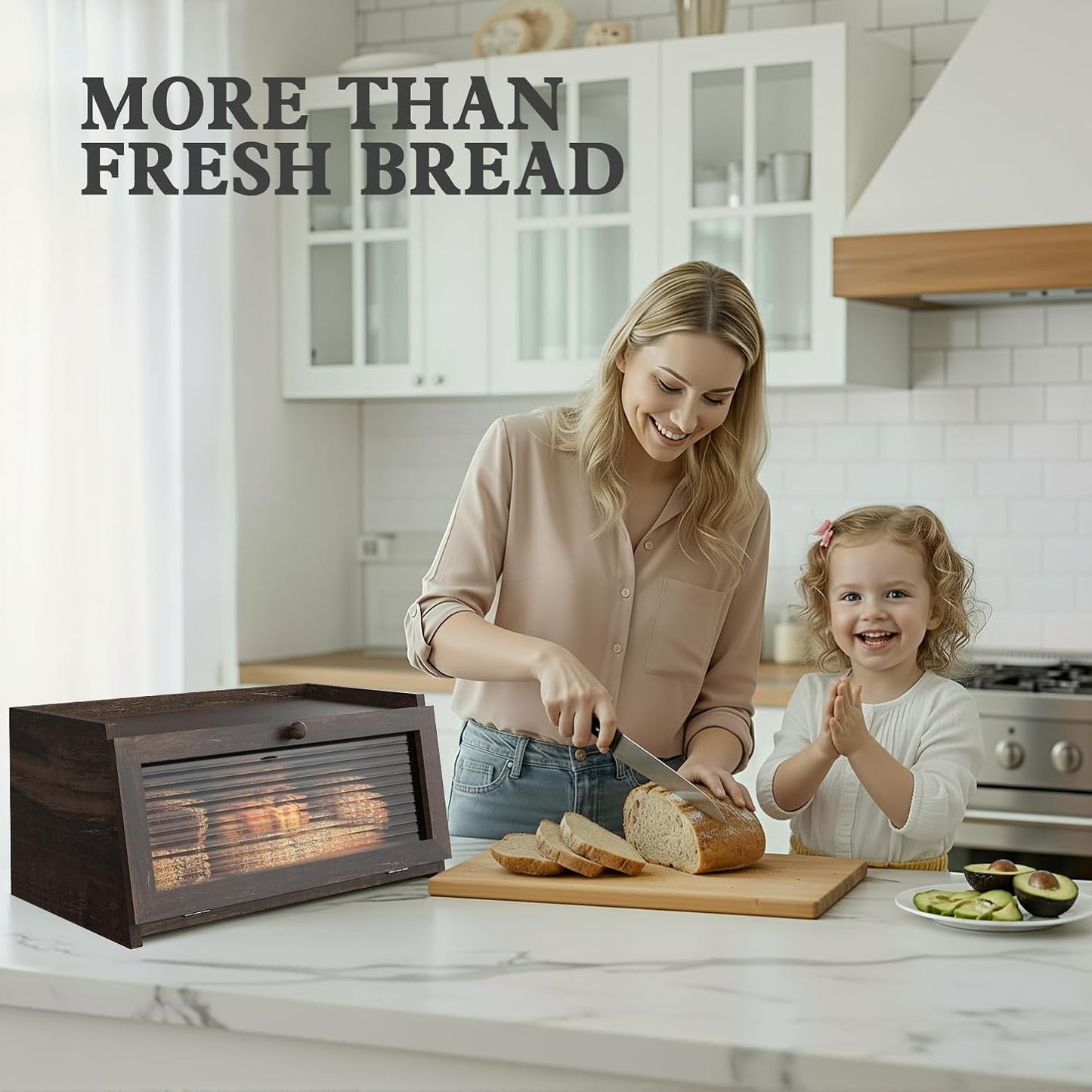 LOHASOK Bread Box for Kitchen Countertop | Large, Farmhouse Bread Container Holder Storage, Acrylic translucent window