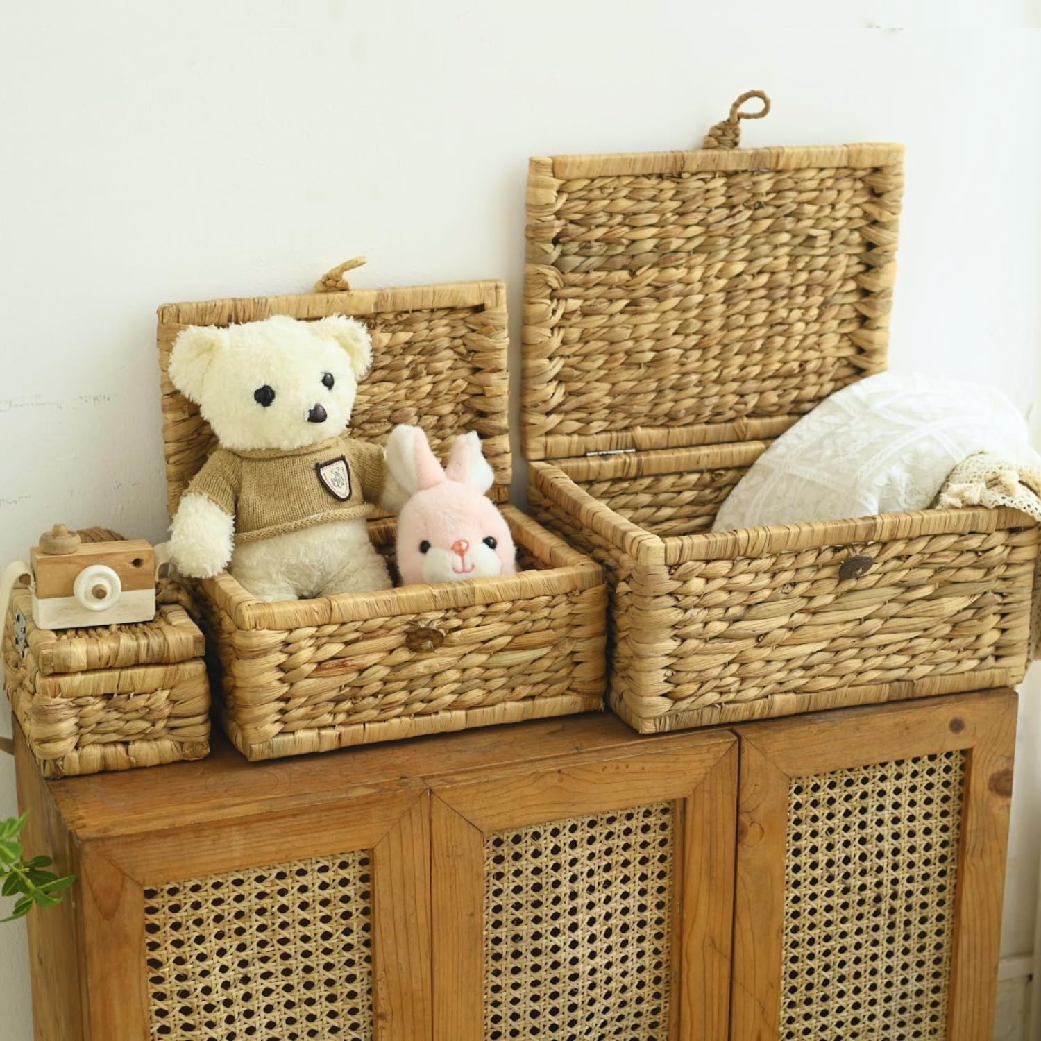Wicker Storage Basket / Hyacinth Rectangle / Set of 3