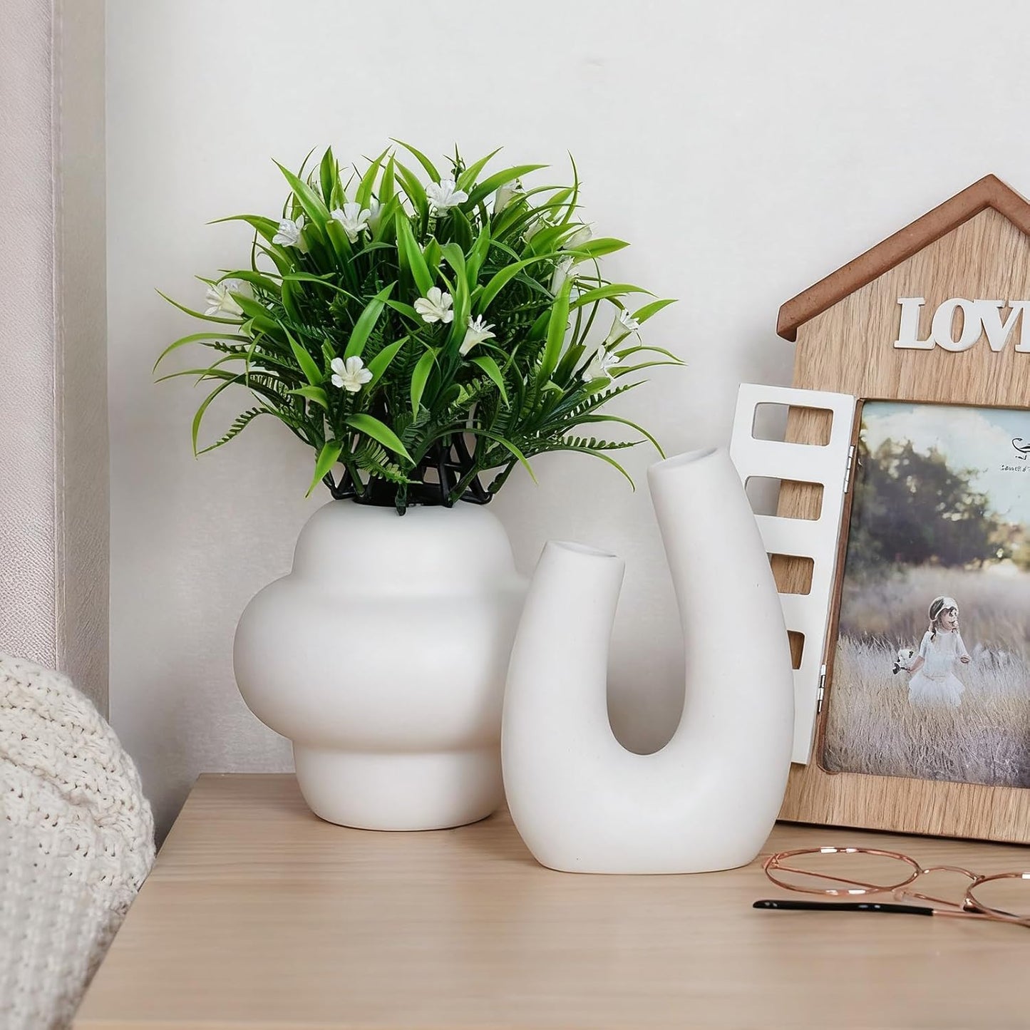 Ceramic Flower Vase Modern Nordic Boho Style Decorative Vases Home Decor / Warm White / Set of 5