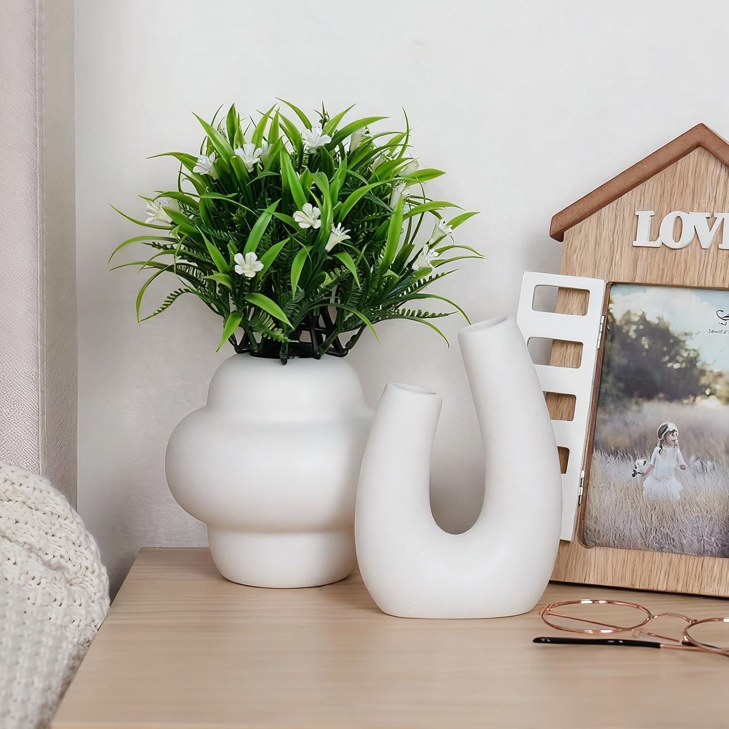 Ceramic Flower Vase Modern Nordic Boho Style Decorative Vases Home Decor / Warm White / Set of 5