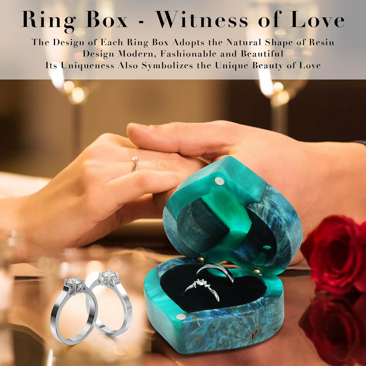 Handmade Resin Wood Engagement Ring Box / Green