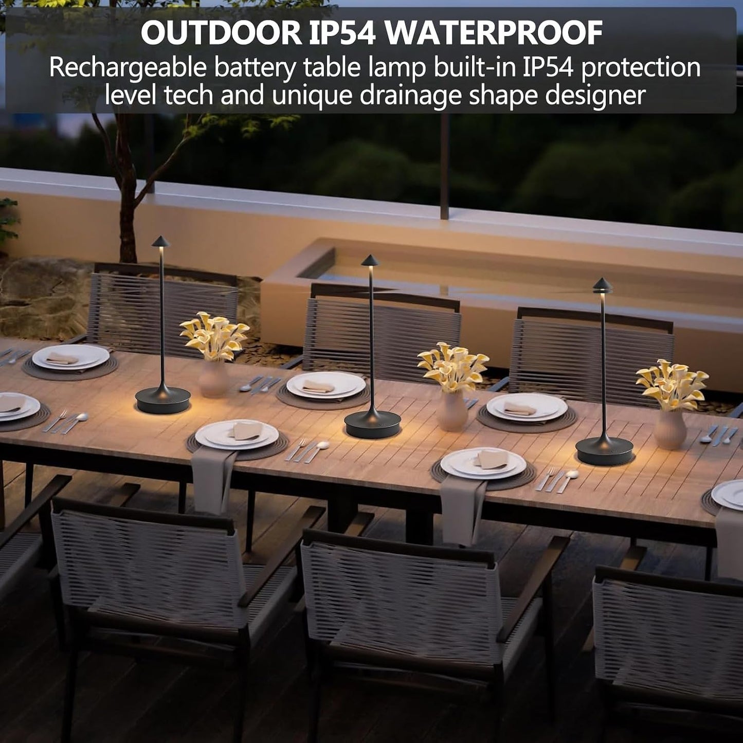 Cordless Table Lamps Rechargeable, Black 2PC | LED Desk Lamp 4000mAh Battery Operated Outdoor Waterproof Portable Touch
