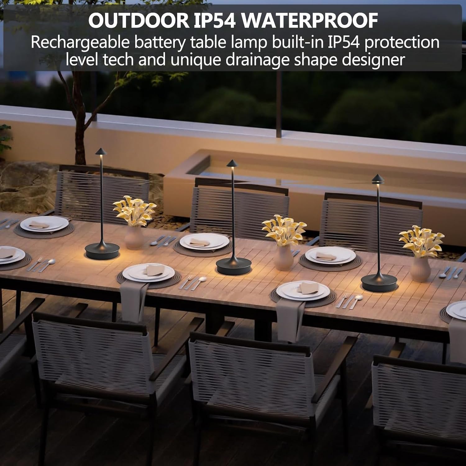 Cordless Table Lamps Rechargeable, Black 2PC | LED Desk Lamp 4000mAh Battery Operated Outdoor Waterproof Portable Touch