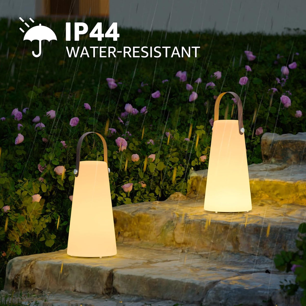 2 Pack Outdoor Lamps, Rechargeable Outdoor Lanterns Table Lamp with IP44 Waterproof, Battery Operated Portable Hanging