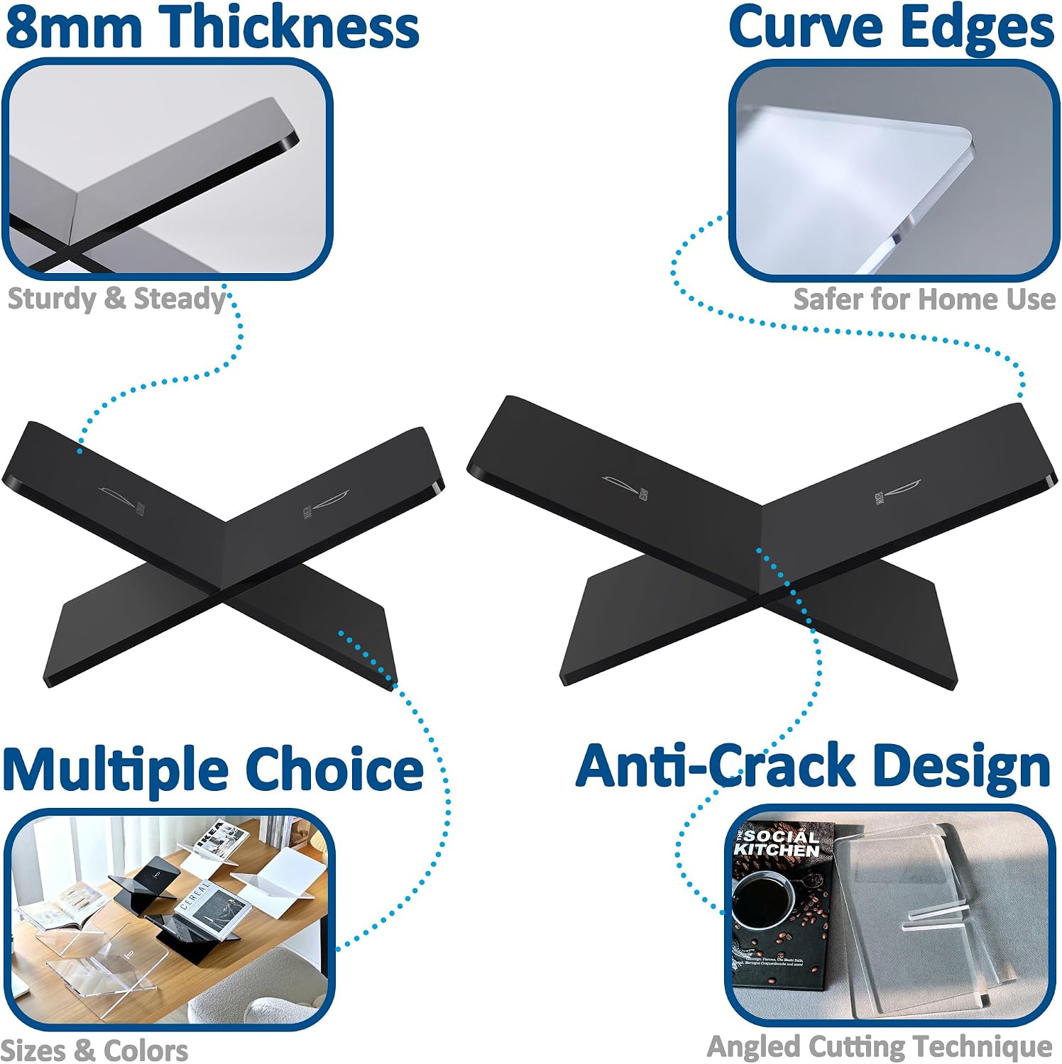 Acrylic Book Holder in Open Large Book Display Stand / Transparency / Standard / 11 x 7 x 6