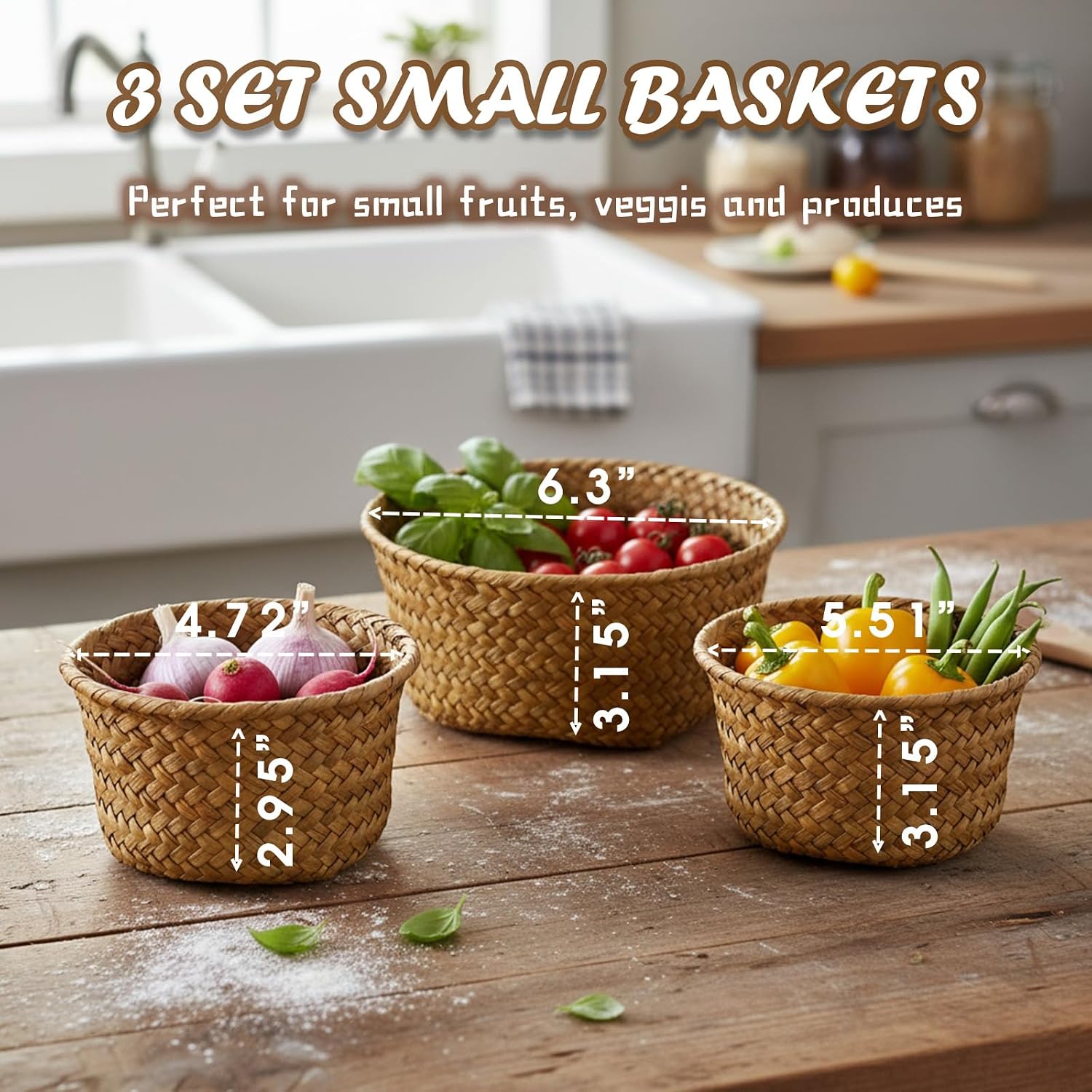 Small Seagrass Woven Storage Baskets / Natural / Set of 3