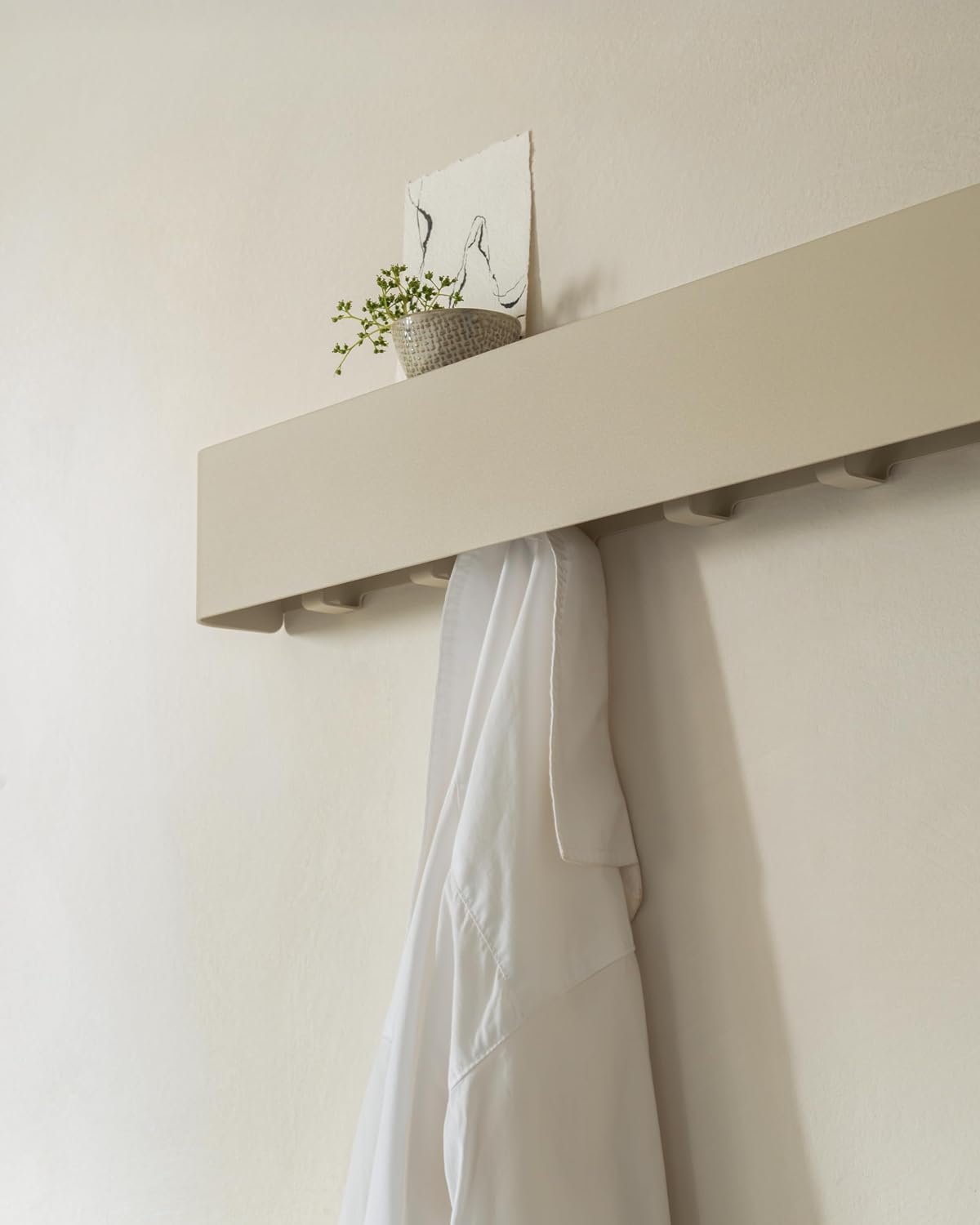 Kazai. Coat Rack Wall Mount with Shelf 'Tone' | Modern Design Coat Hanger with Hidden Hooks and Storage | Hat Rack with