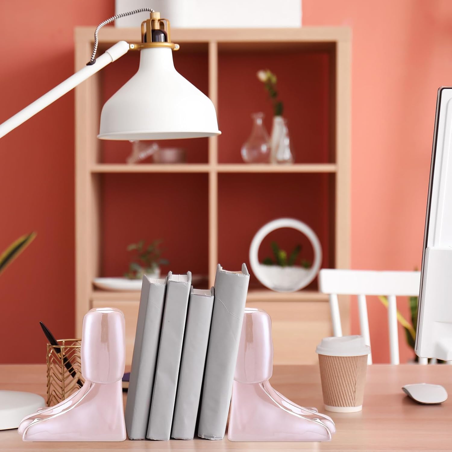 Bow Bookends Ceramic Book Ends Decorative Book Stand Bow Sculpture Statues / Pink / Set of 2