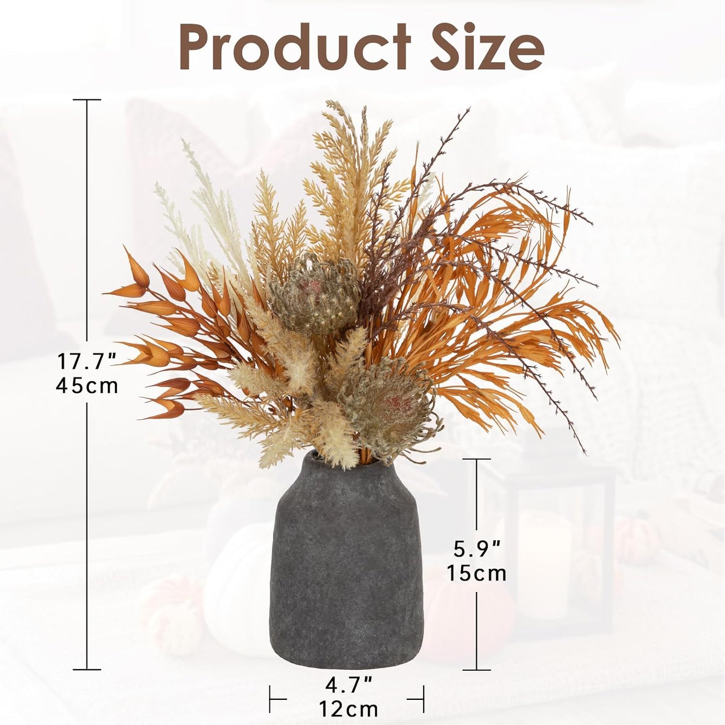 Artificial Pampas Grass Flowers Bouquet Plant in Ceramic Vase Fluffy / Blue