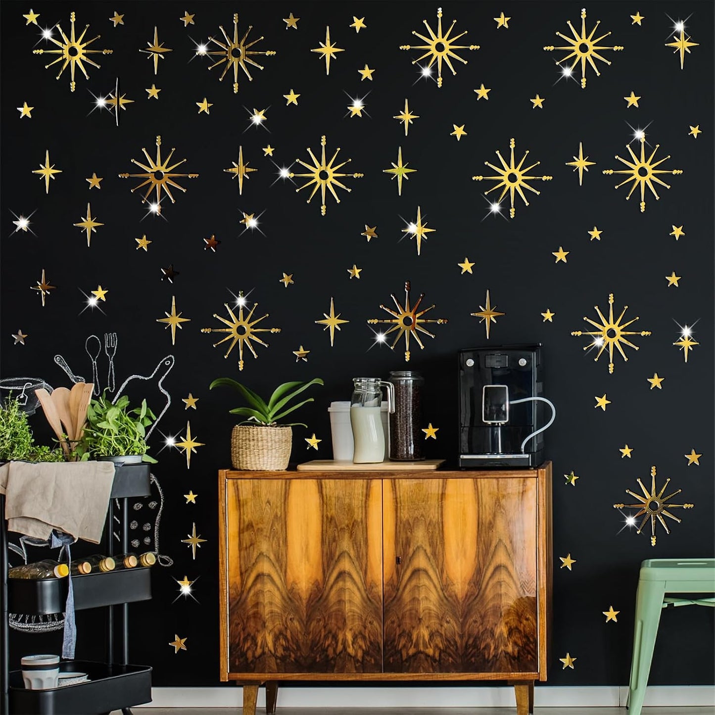 Star Wall Decals Gold Stars Stickers Ceiling Decor Removable Acrylic Mirror Decal Peel / Retro Gold