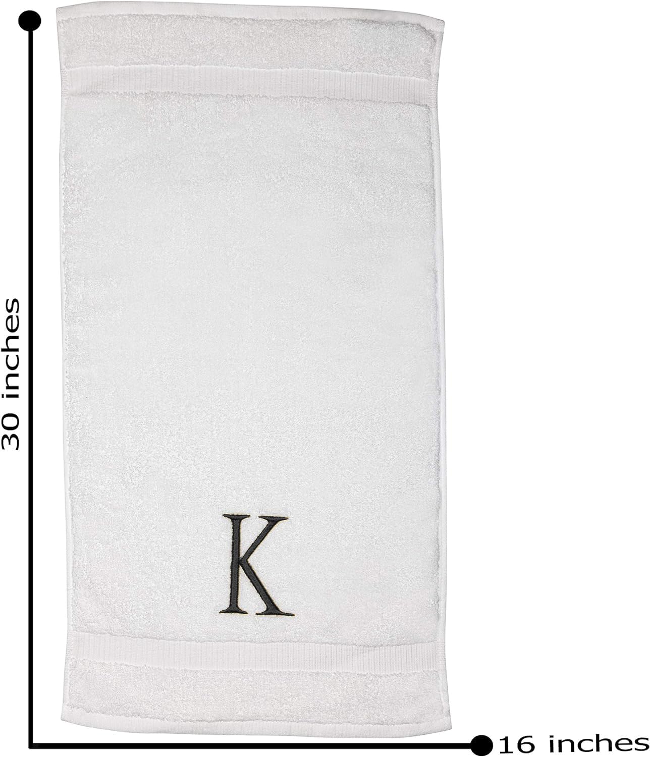 White with Dark Gray Monogrammed Hand Towels for Bathroom Set of 2 Letter K | Luxury Hotel Quality Initial Towels For