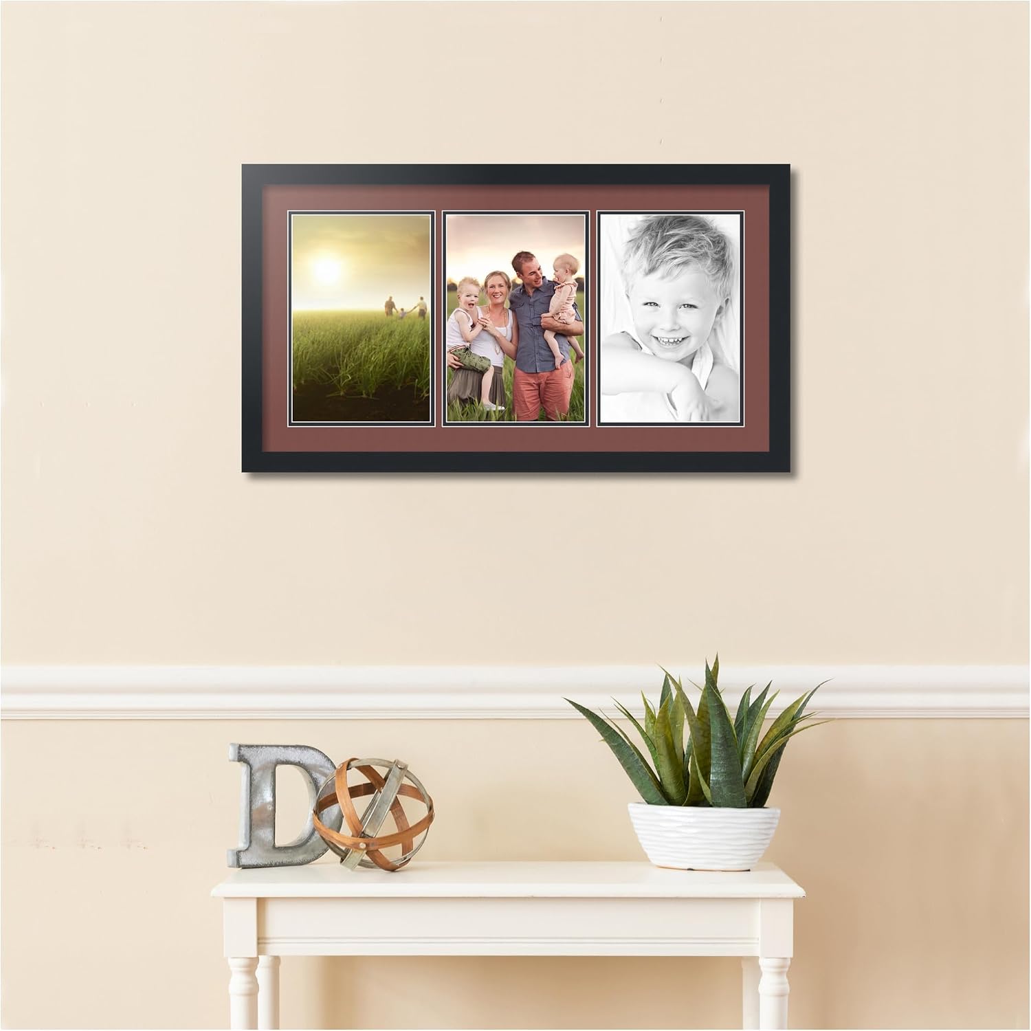 ArtToFrames Collage Picture Frame 3 Opening 3-8x12 Photo Frame | Made in USA | Black Frame Brique and Black Mats | Wall