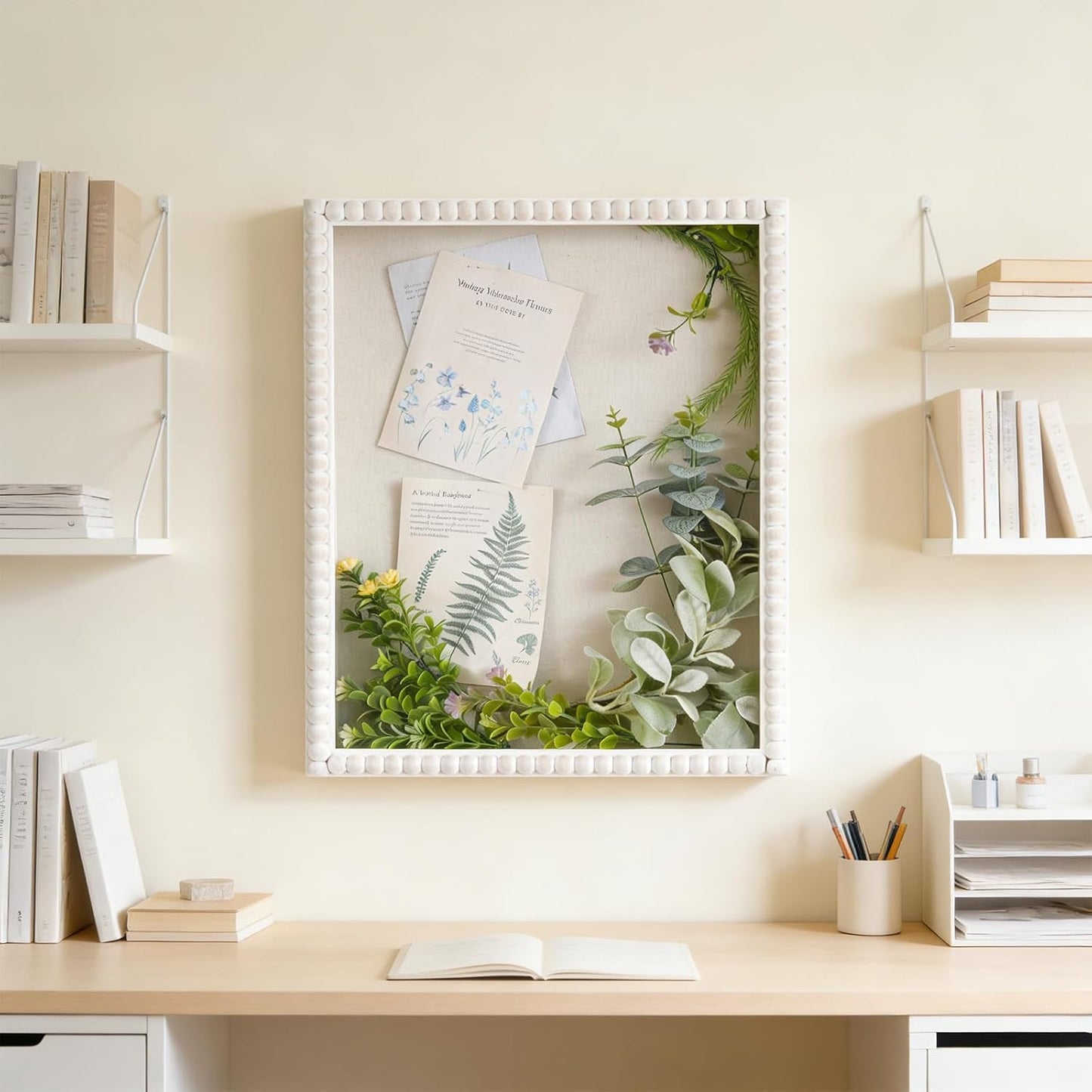 Muzilife 16x20 Shadow Box Pine Wood with Unique Bead Door, 3.18 Deep, White | FSC- Solid Pine | Tempered Glass
