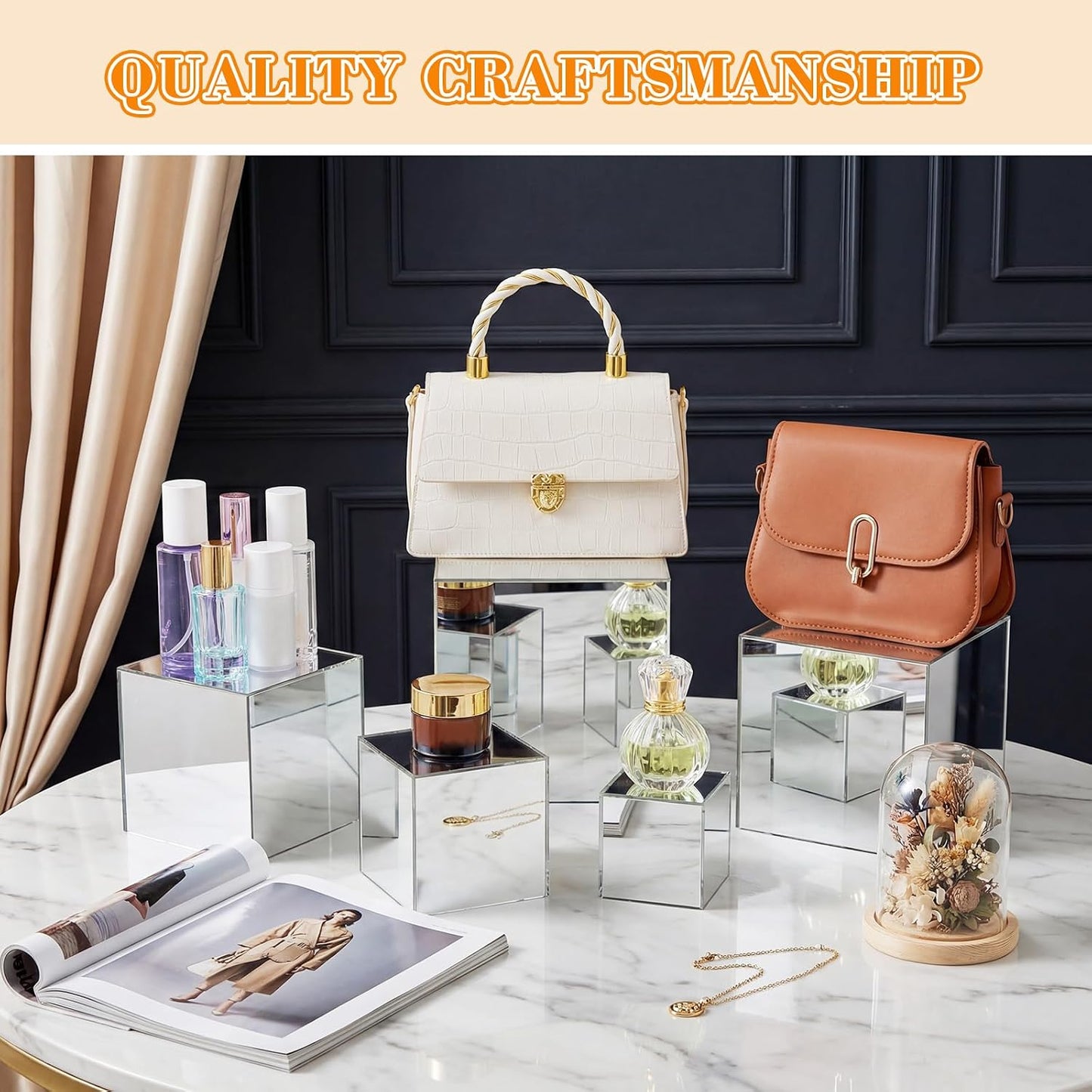 Hollow Bottom Acrylic Cube Stand Boxes for Display / Silver Mirror / 3, 4, 5, 6, 6.5 Inch / Set of 5
