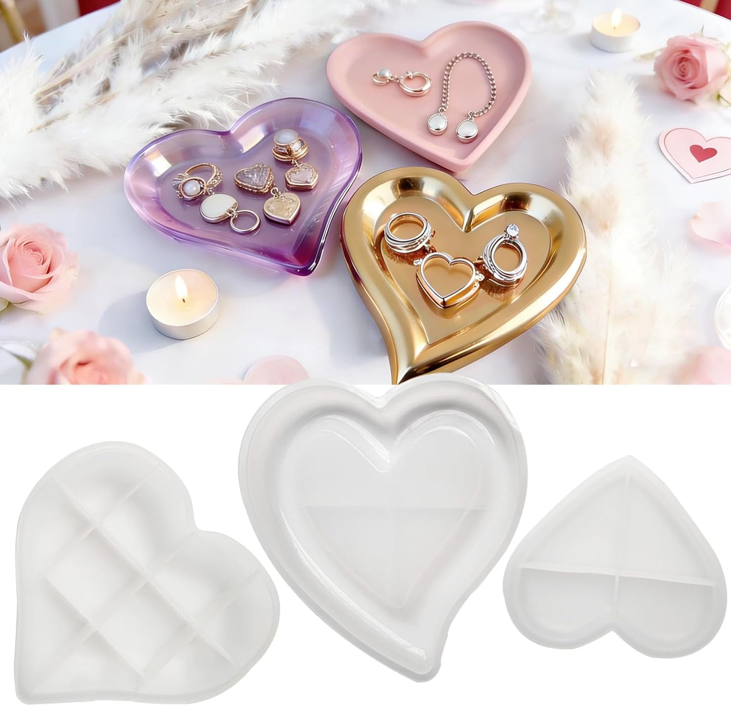 Tray Resin Mold 6.3''&5.5''&3.9 / Heart / Set of 3