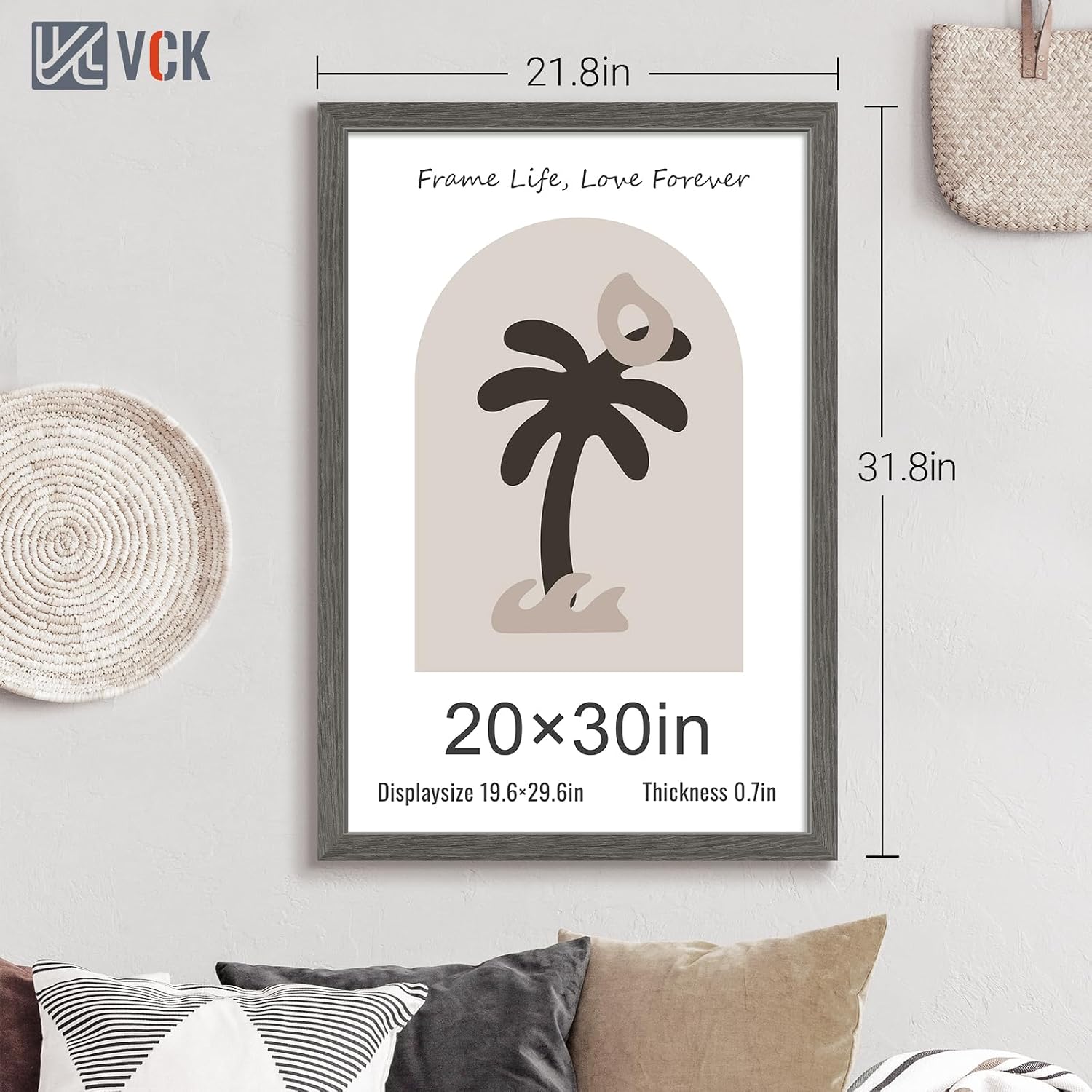 VCK 20x30 Gray Frame 3 Pack - Textured Wood 30x20 Picture Frames For Wall | 20x30 picture frame, plexiglass, 1.1 inch