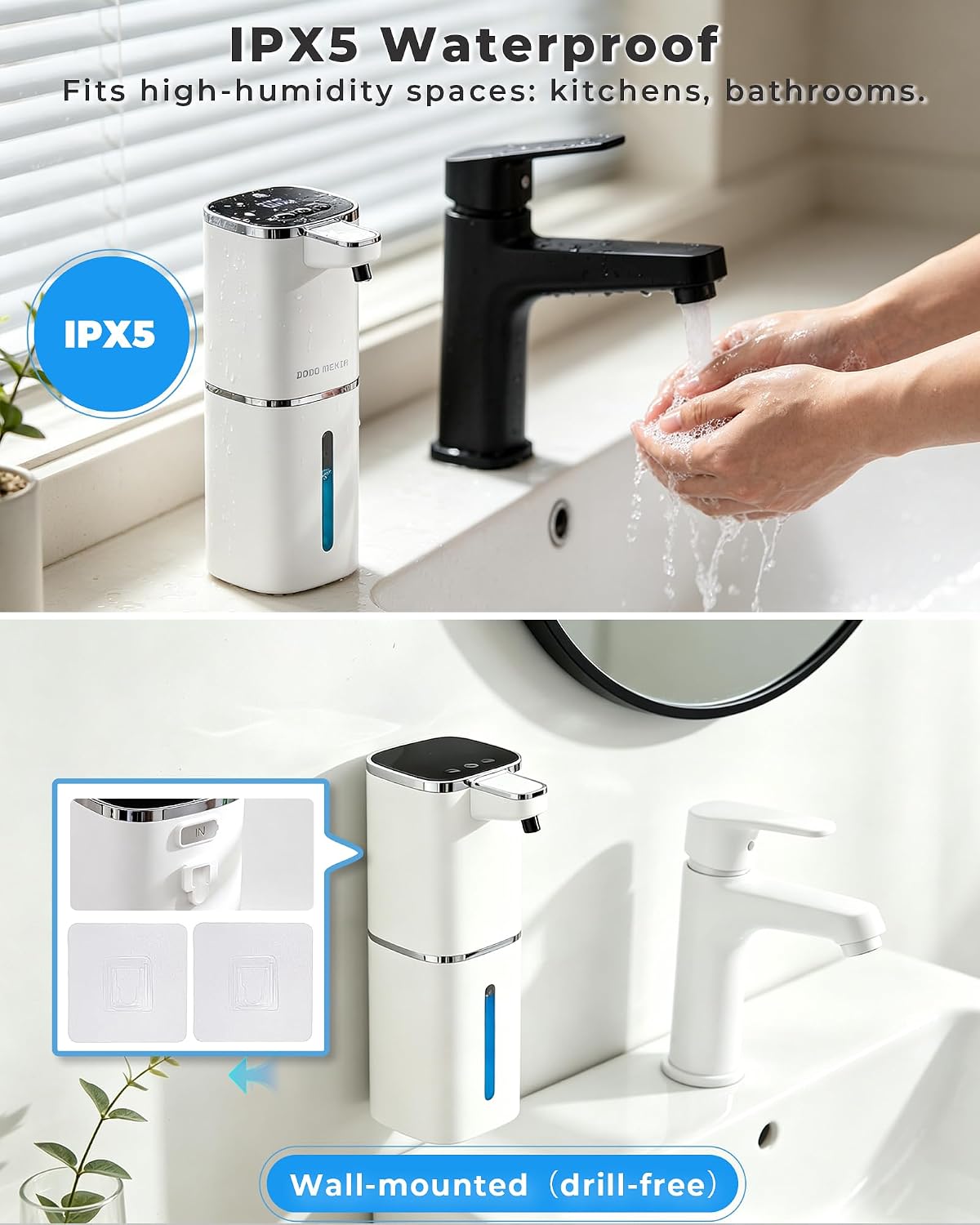 2 Pack Automatic Liquid Soap Dispenser, USB Rechargeable | , 13.5oz/400mL, 9-Adjustable Liquid Levels, IPX5 Waterproof