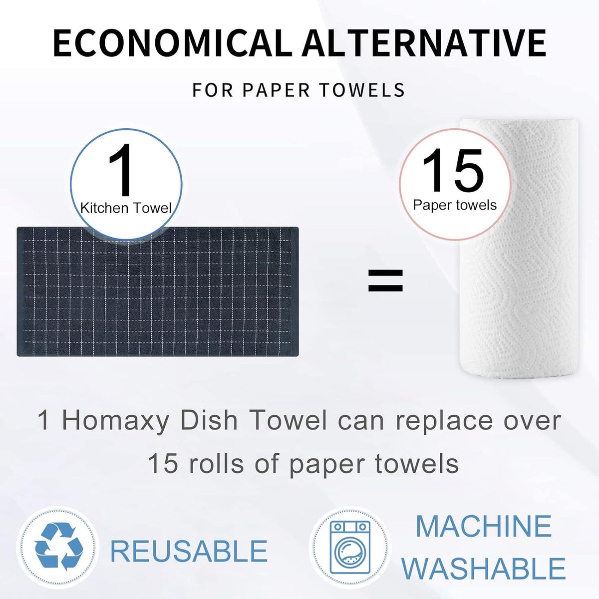 Homaxy 100% Cotton Terry Kitchen Towels, 12 Pack, Dark Grey | Ultra Soft and Absorbent Dish Towels for Kitchen