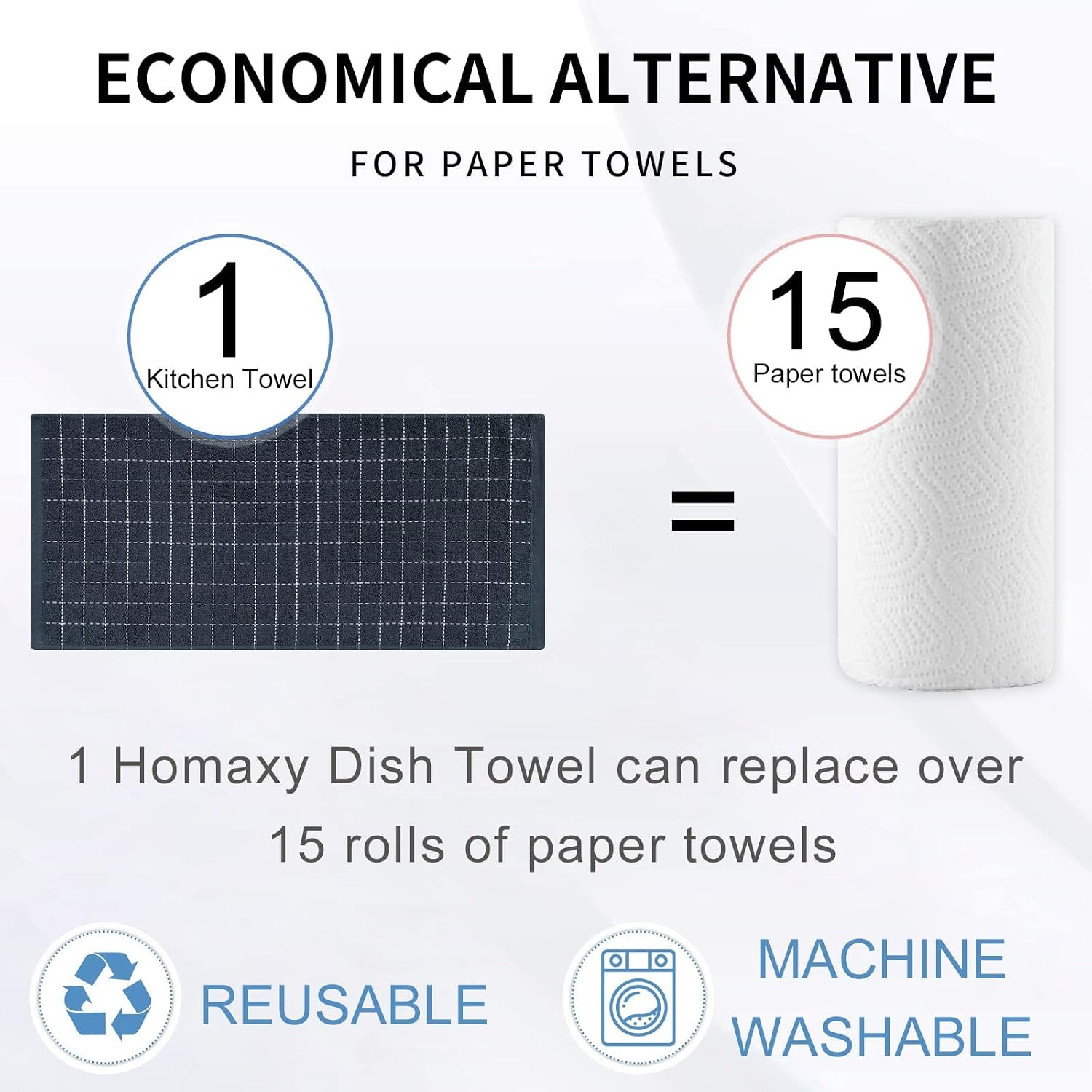 Homaxy 100% Cotton Terry Kitchen Towels, 18 Pack, Dark Grey | Ultra Soft and Absorbent Dish Towels for Kitchen