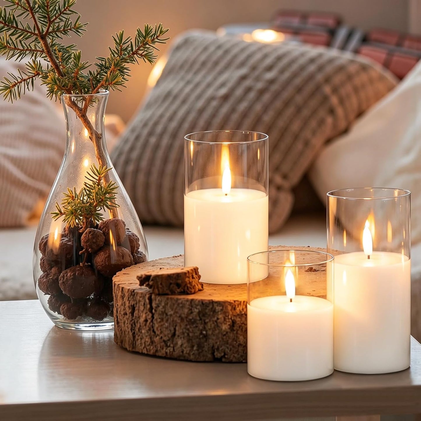 GenSwin Glass Rechargeable Flameless Candles Remote Battery Operated, Clear | LED Pillar Candles, Long Lasting Real Wax