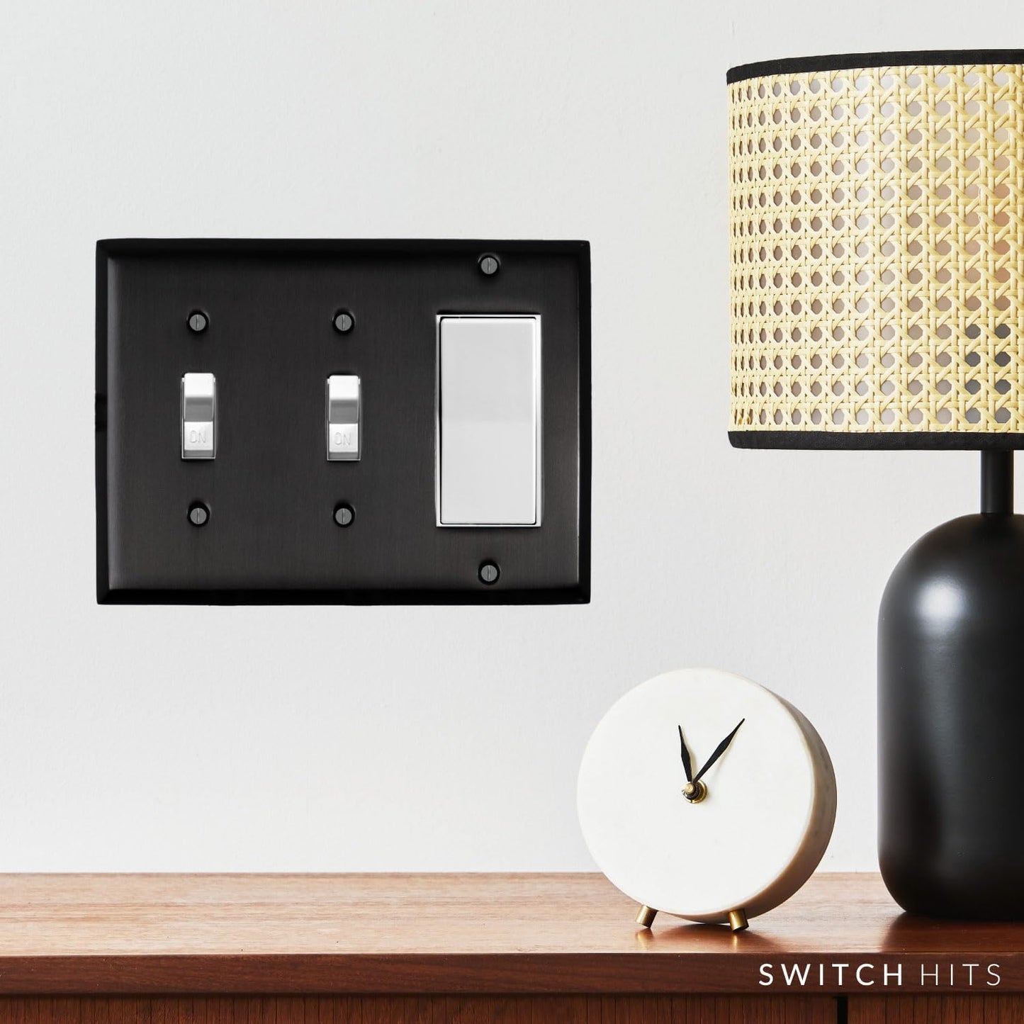 Satin Nickel Black Outlet Wall Plate | 2 Toggle - 1 GFI Rocker | 6.25" x 4.5" | Hand-Polished Brass Construction