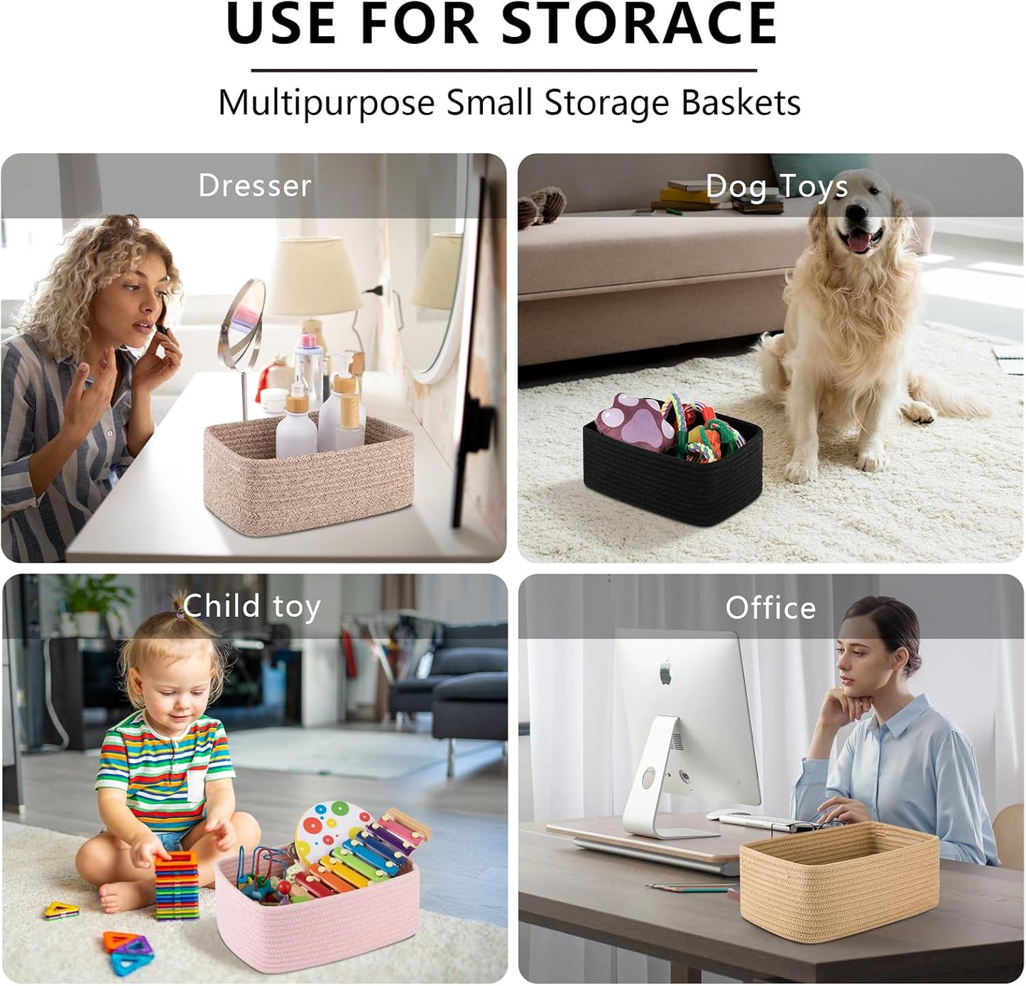 Mini Woven Rope Storage Bins for Towels / Jute / 11.81''lx7.87''wx4.72''h / Set of 4