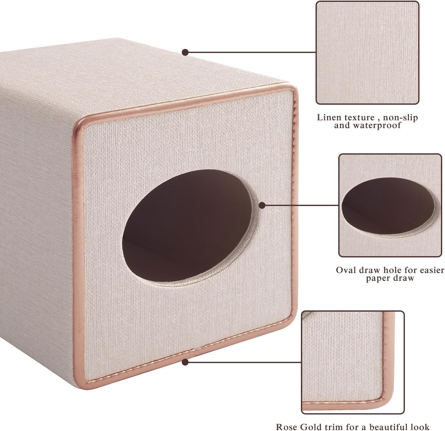 Linen Square Tissue Box Cover / Beige Linen Texture