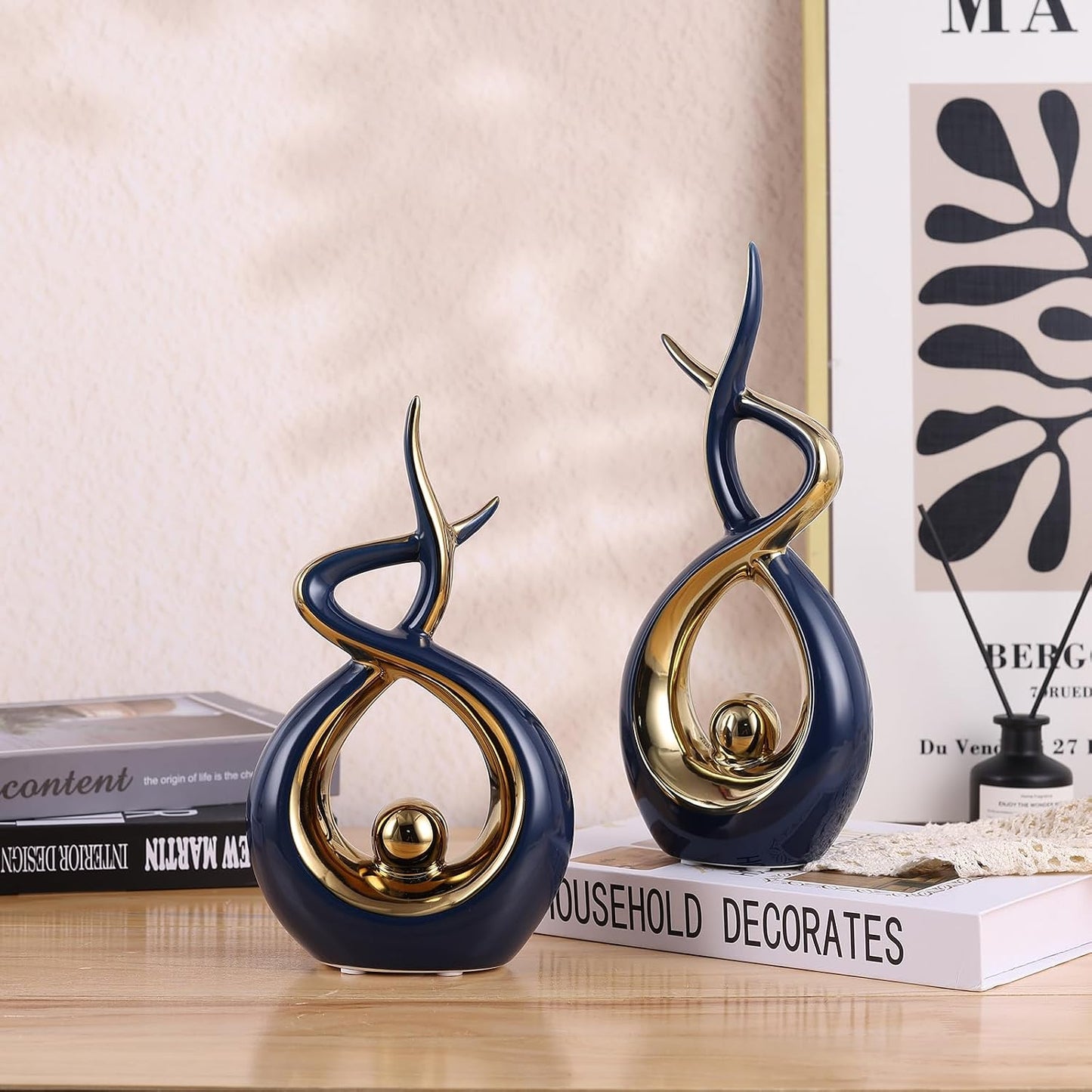 TV Stand / Knick Knacks Statues / Blue Gold