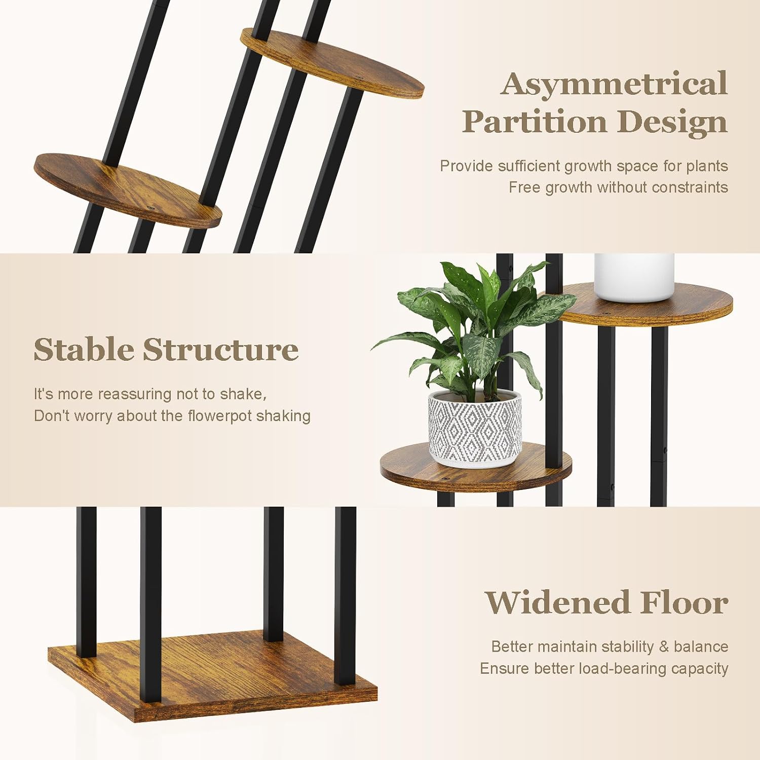 5 Tier Plant Stand Indoor, Metal Wooden Tall Plant Shelf Flower Pot Stand for Multiple Plants, Corner Flower Holder