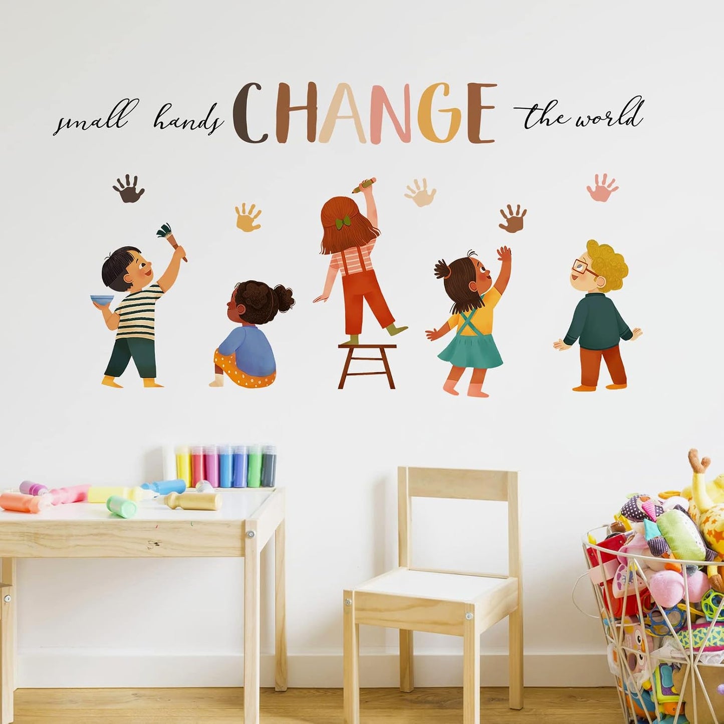Small Hands Change The World Equality Wall Decals Stickers / Colorful Hands
