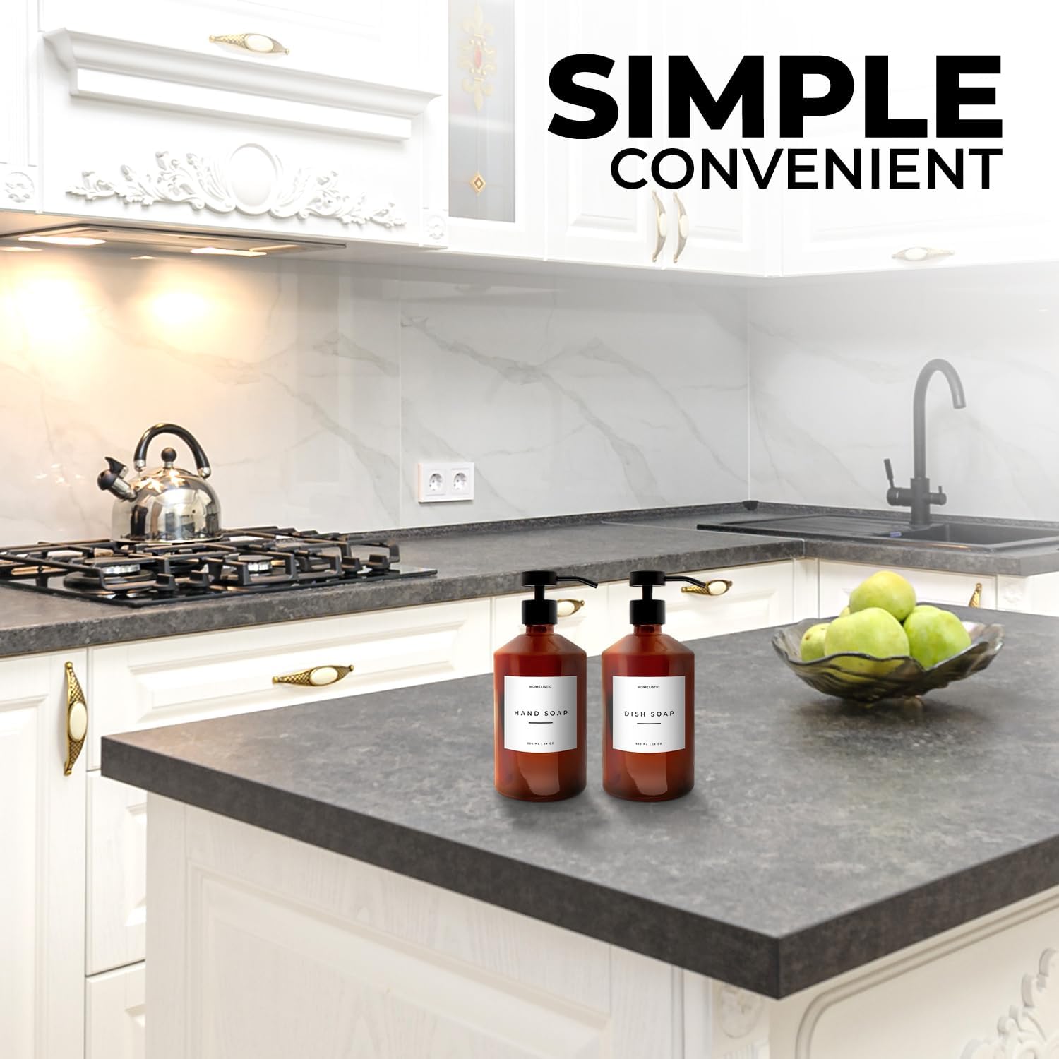 Luxury Glass Soap Dispenser Set of 2 - Elegant Amber Bottles with Matte Black Pumps, Ideal for Kitchen and Bathrooms