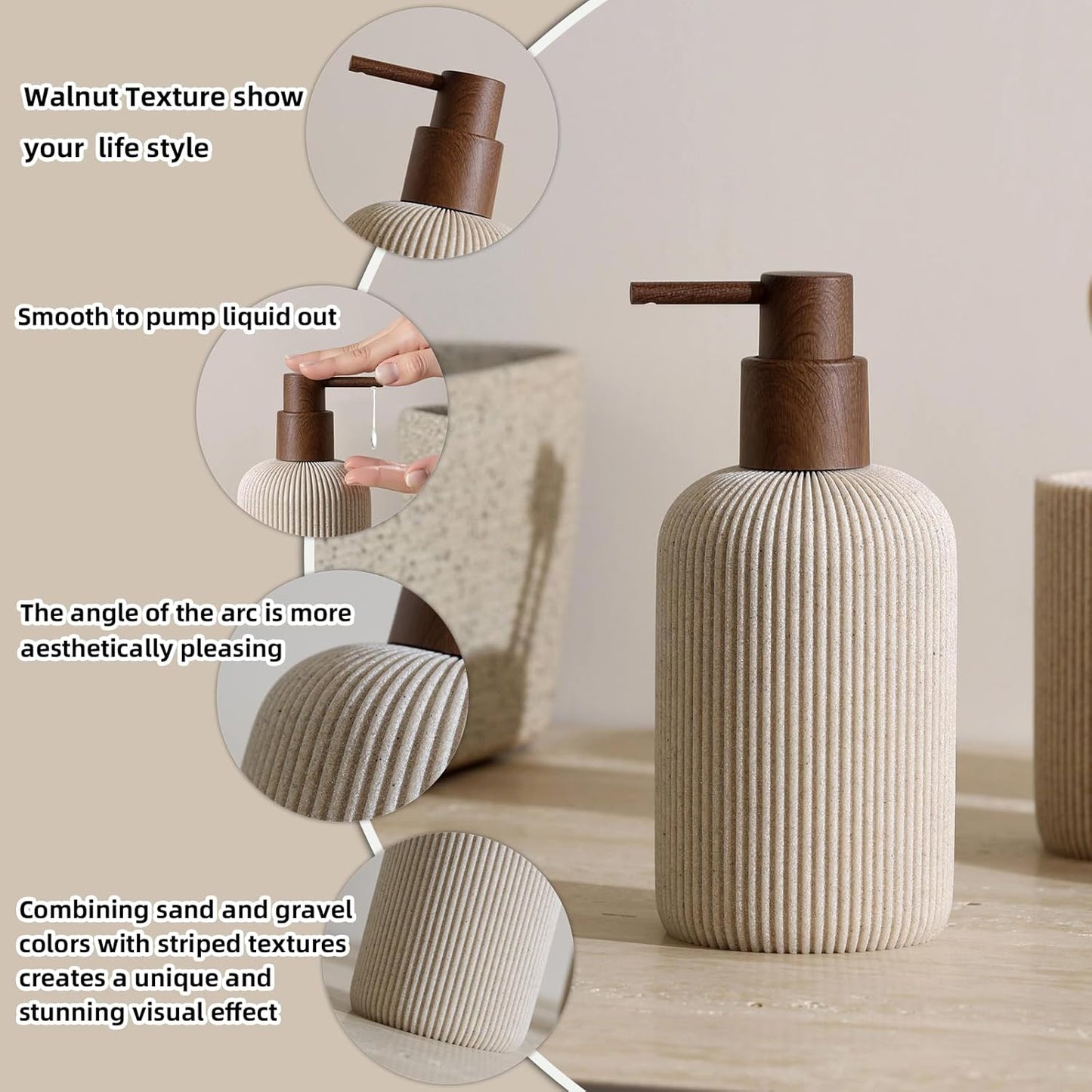 Sandstone Look Stripe Modern Bath Organizer / Beige / Set of 5