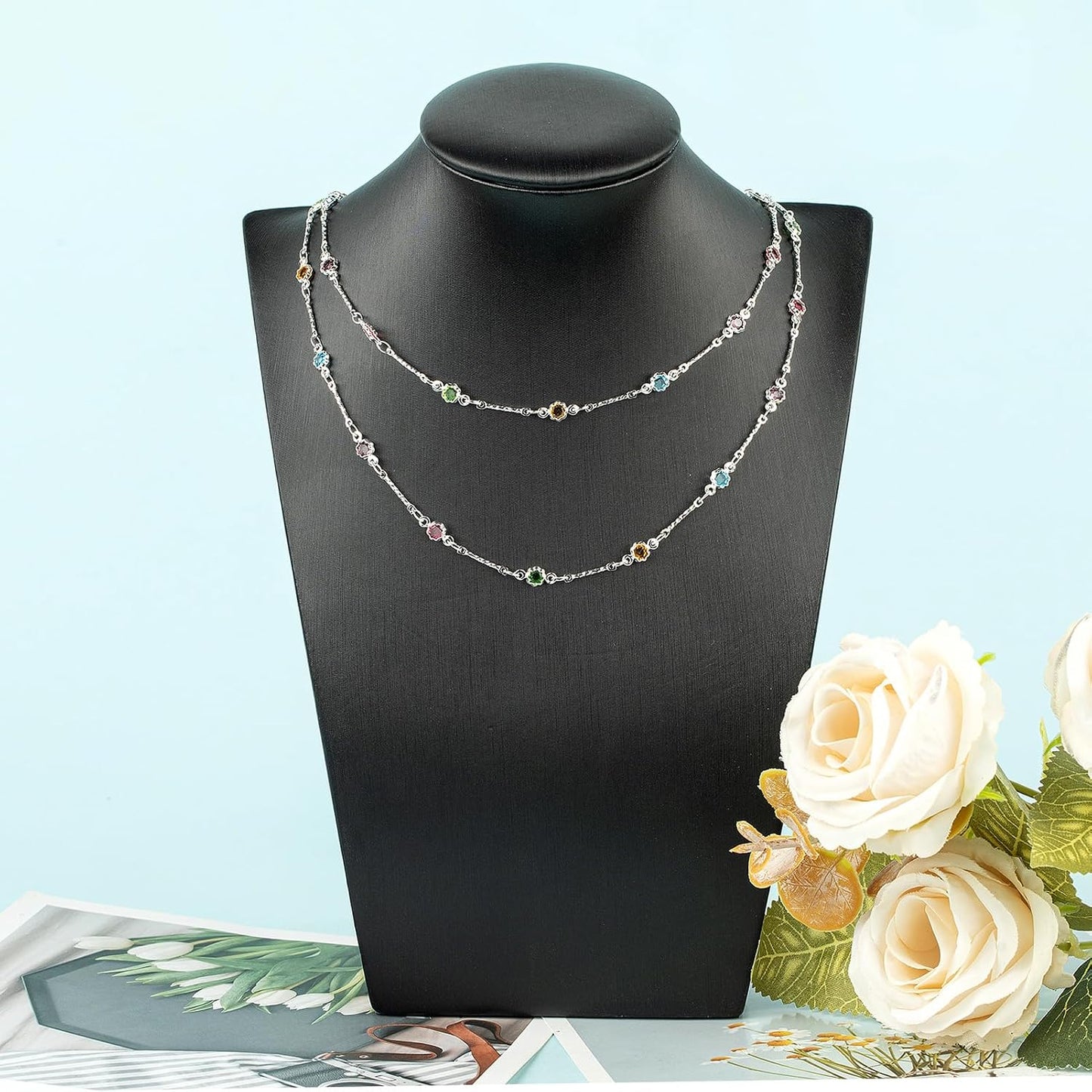 Colorful Crystal Necklace Chain for Jewelry Making Silver Plated Brass Bar / Silver Bar Crystal