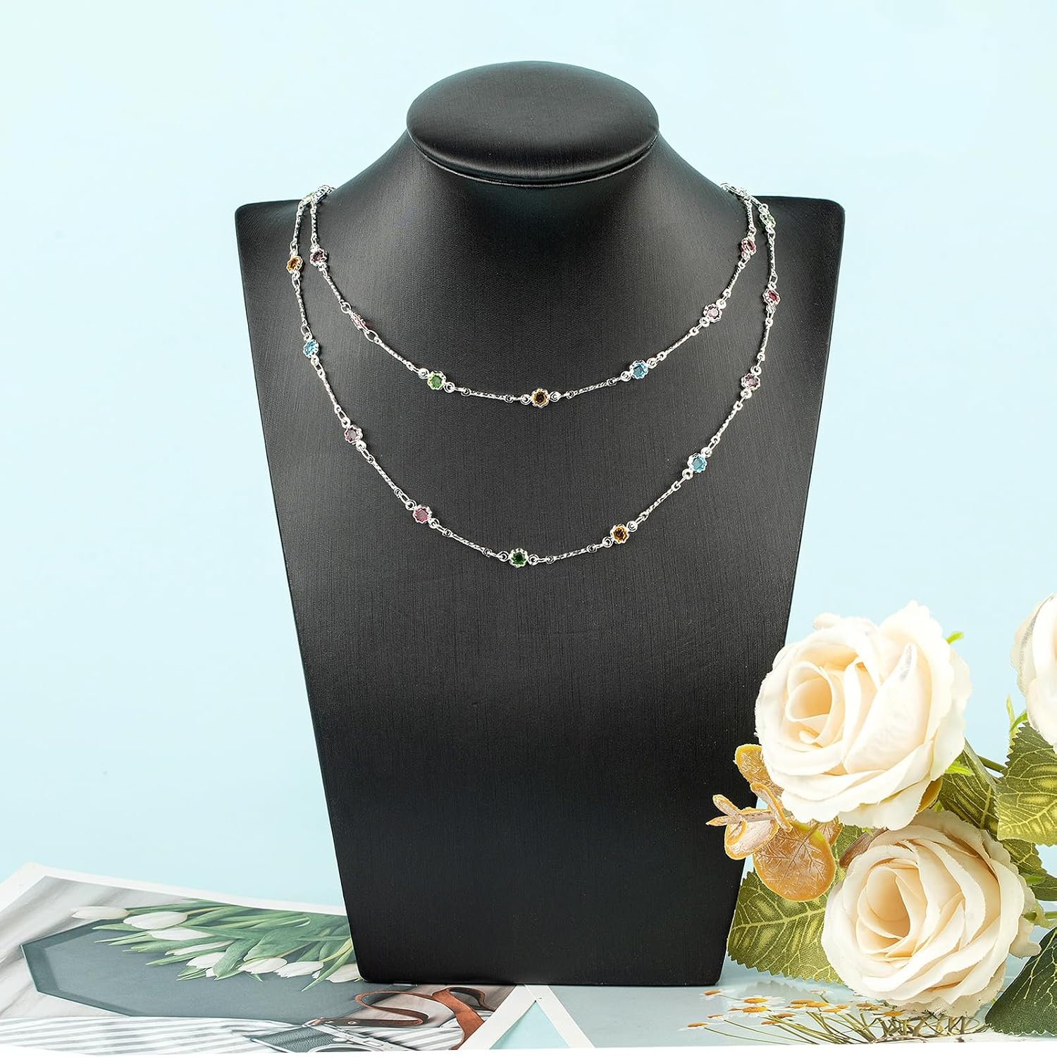 Colorful Crystal Necklace Chain for Jewelry Making Silver Plated Brass Bar / Silver Bar Crystal
