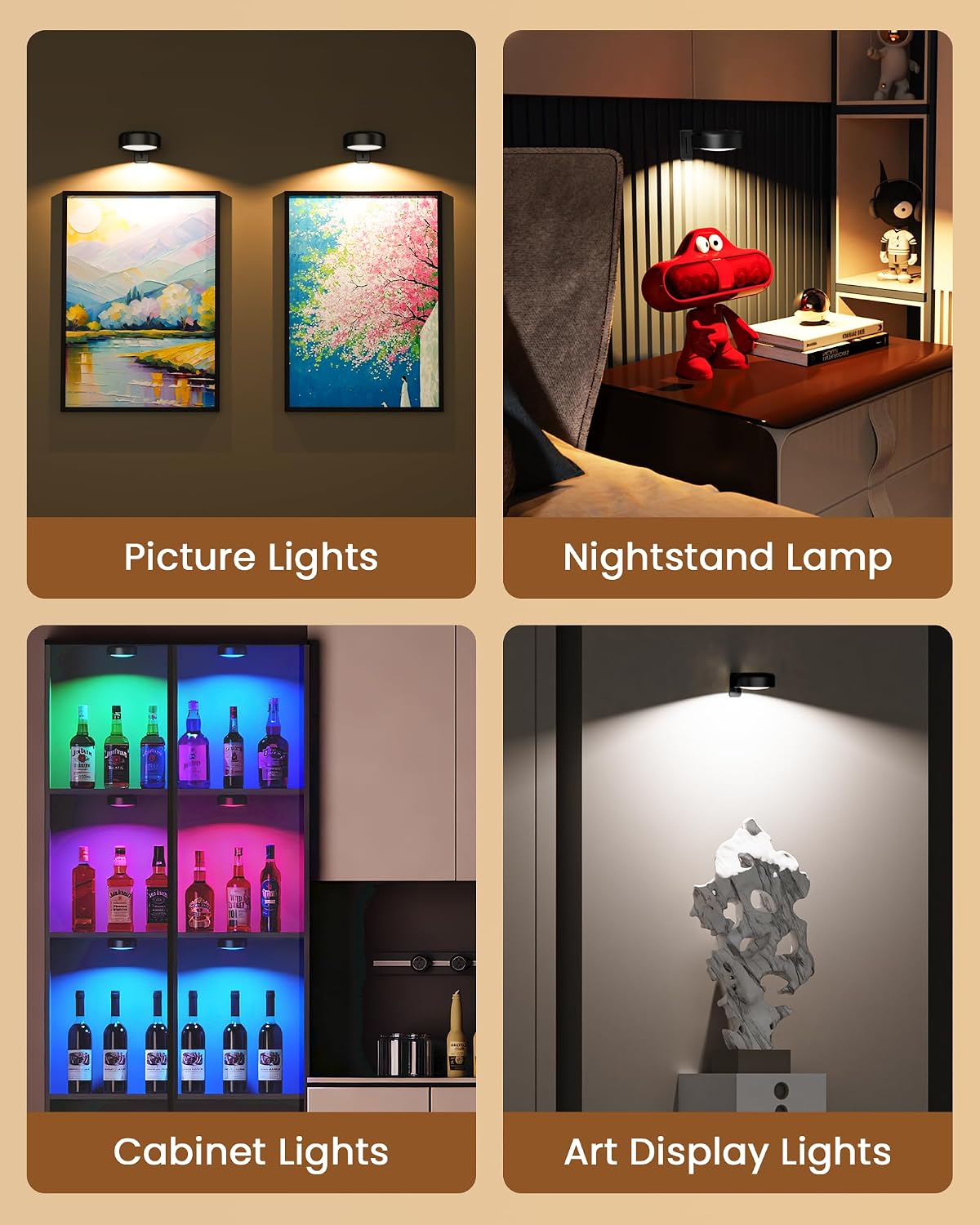 Picture Lights for Wall,Wireless 2000mAh Rechargeable Magnetic LED Puck Lights with Remote,3 Color Temps and 12