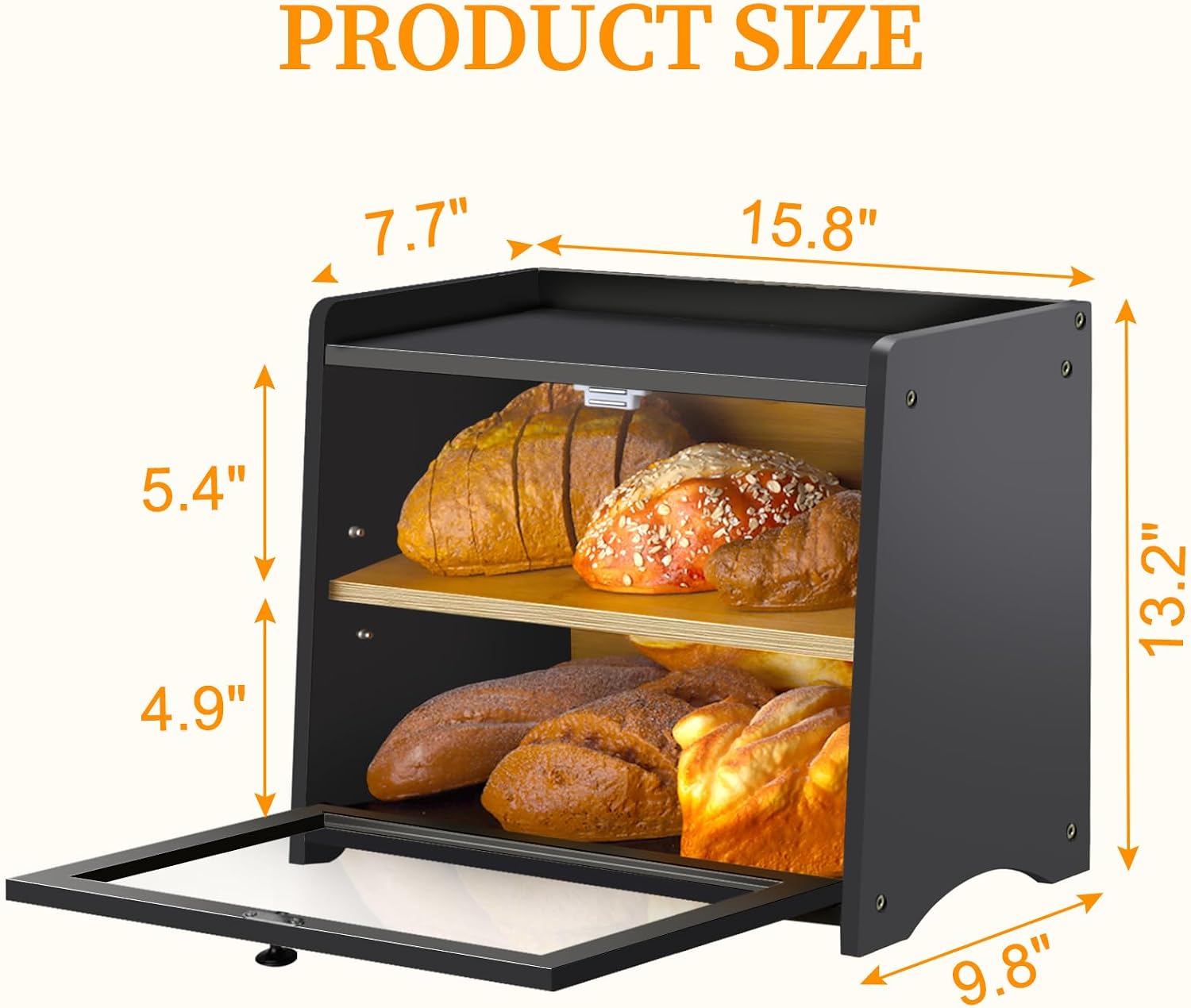 Bamboo Bread Box for Kitchen Countertop, Large Bread Storage Container Bin 2 Layer Breadbox Holder for Kitchen Counter