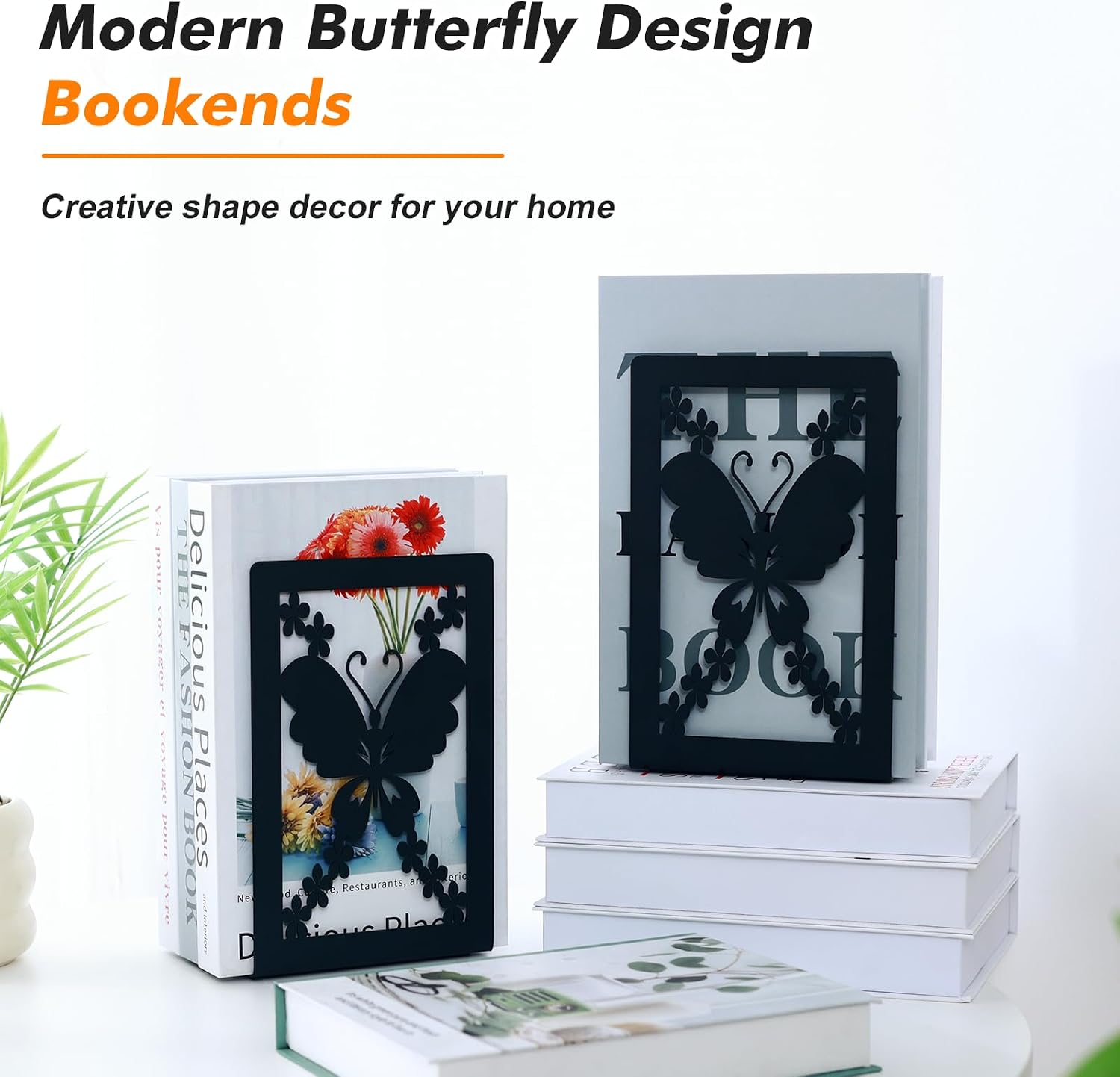 Large Heavy Duty Metal Bookends / Butterfly Style / Set of 2