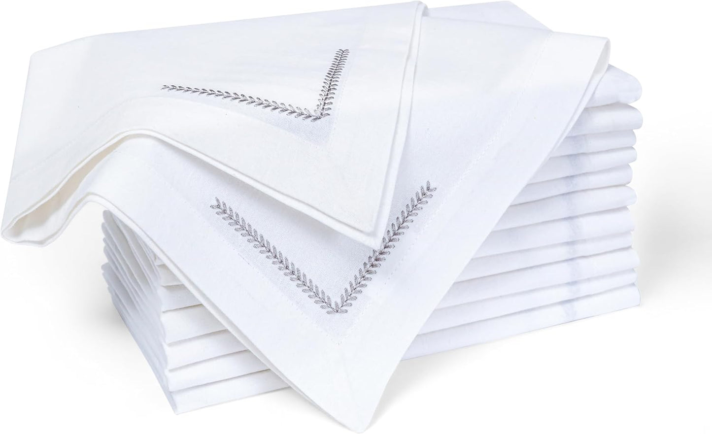 Bedding Craft Cotton Cloth Dinner Napkins Set of 12 – 18x18 with Decorative Embroidery & Selvedge – Machine Washable