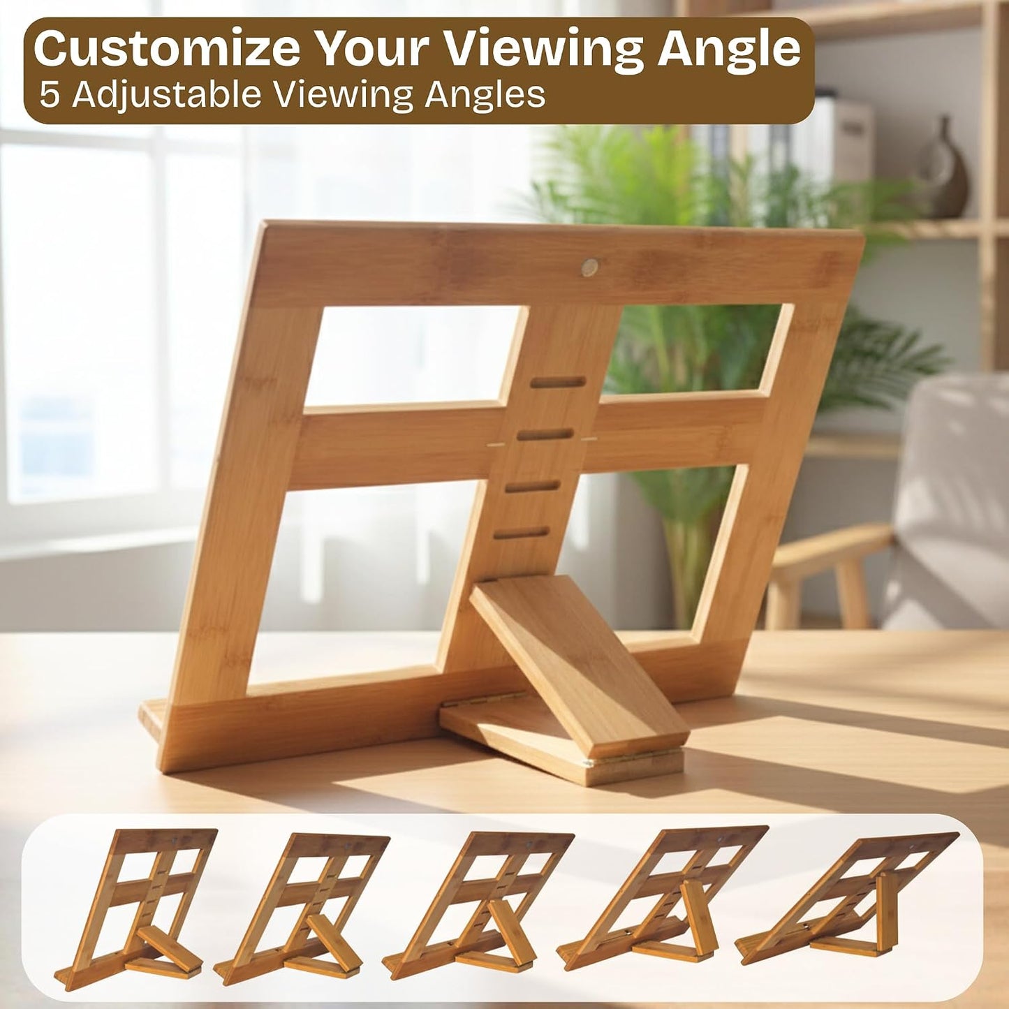 Bamboo Book Stand for Reading Hands Free
