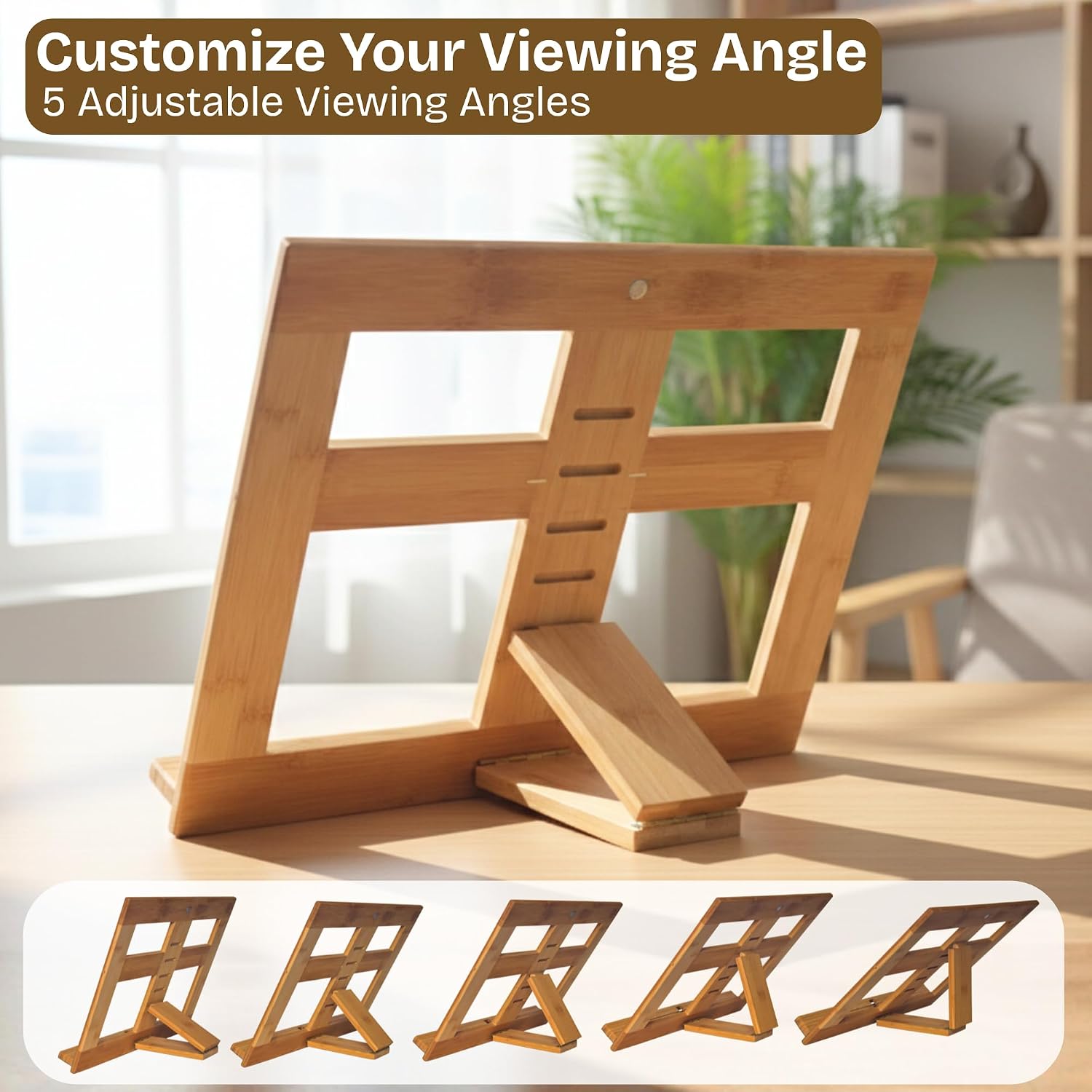 Bamboo Book Stand for Reading Hands Free