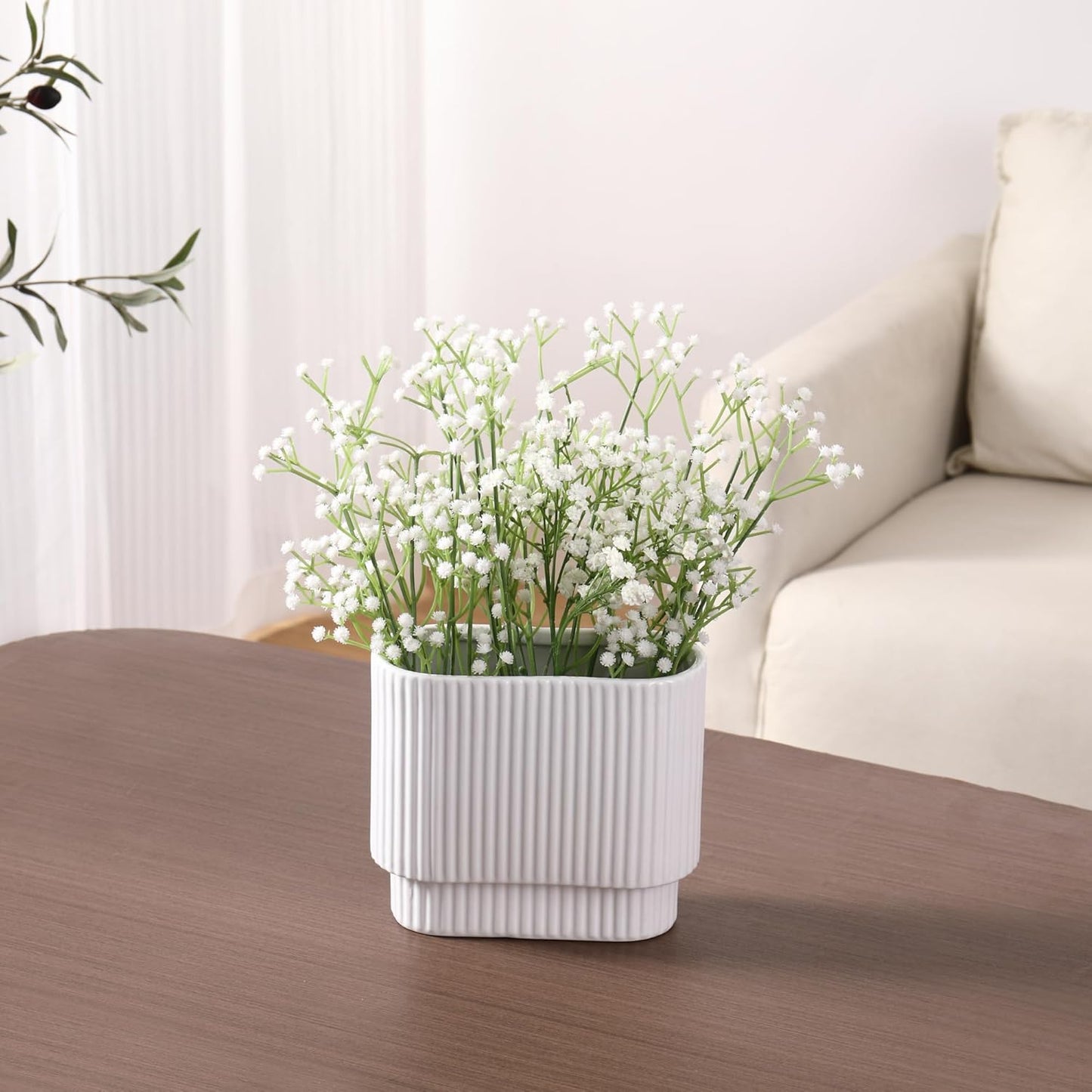 Ceramic Flower Vase / White / Medium Rectangle