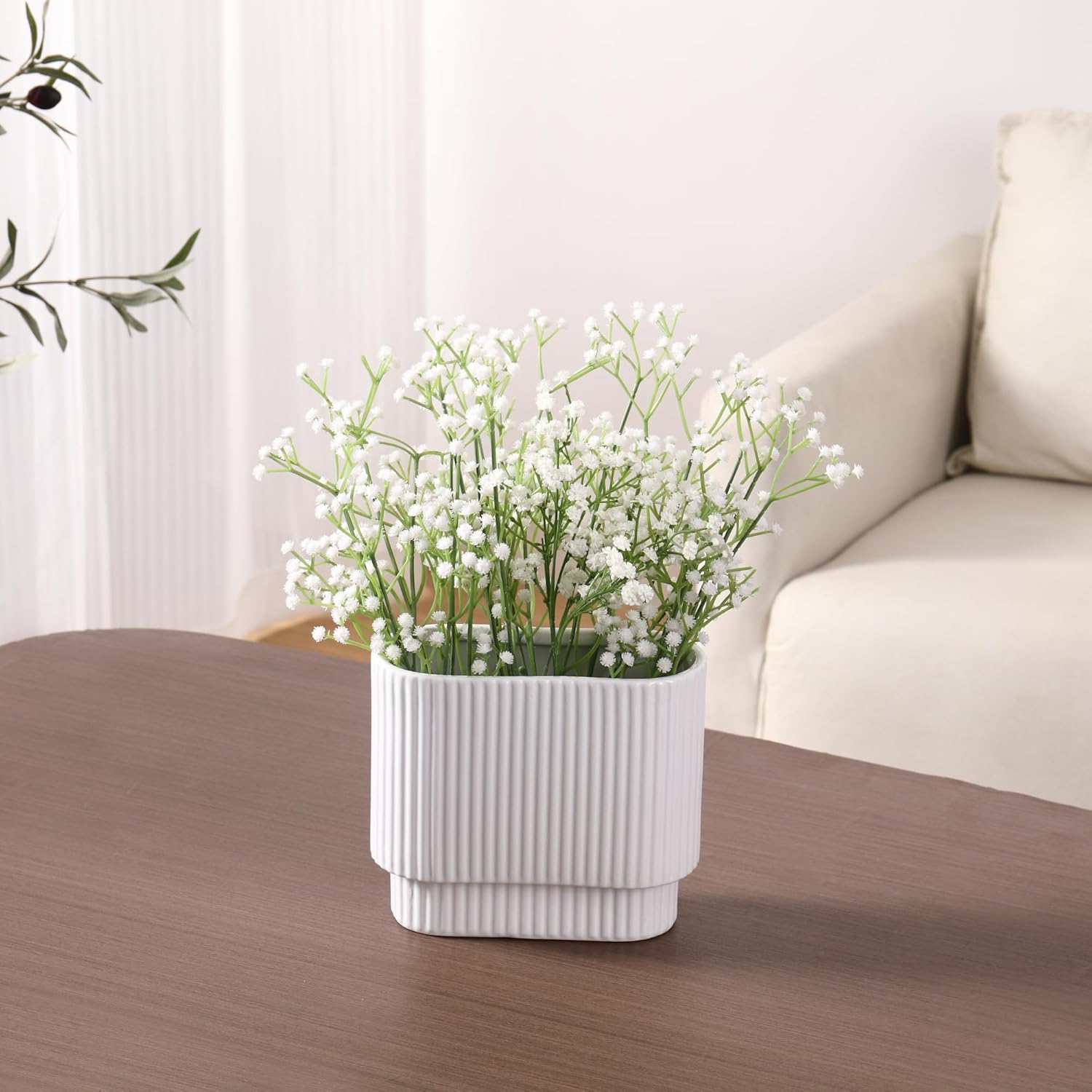 Ceramic Flower Vase / White / Medium Rectangle
