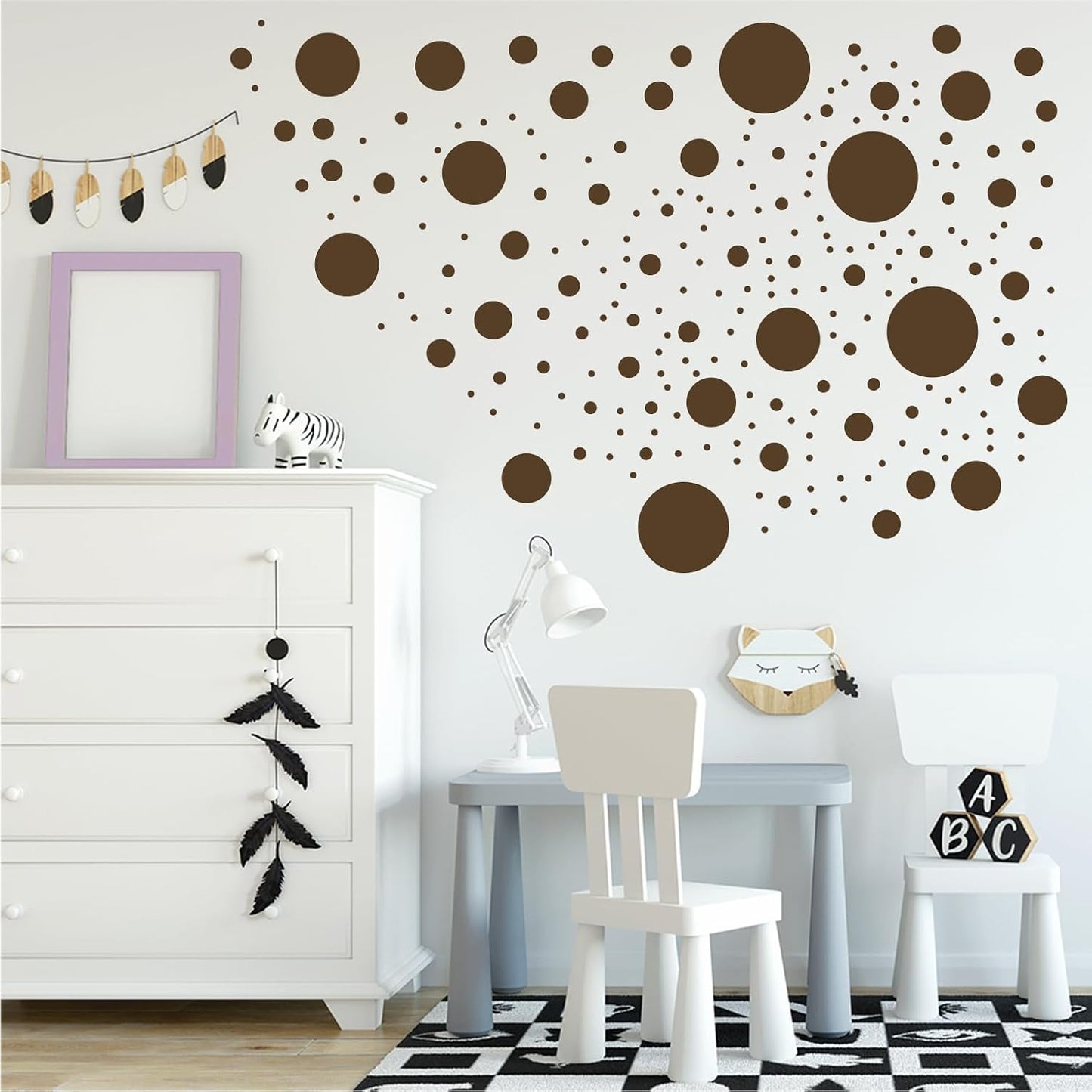 500+ Assorted Polka Dot Circle Wall Stickers for Kids Bedroom Living Room / Brown