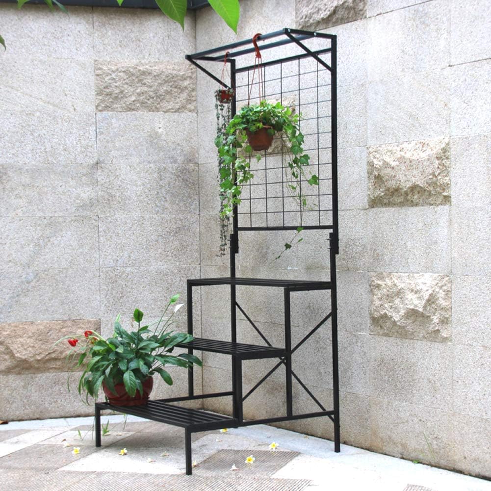 Zhongma 3 Tier Large Heavy Duty Plant Stand with Hanging Plant pot shelf, 35.43 x 33.27 x 78.74, Tall multi layer Plant