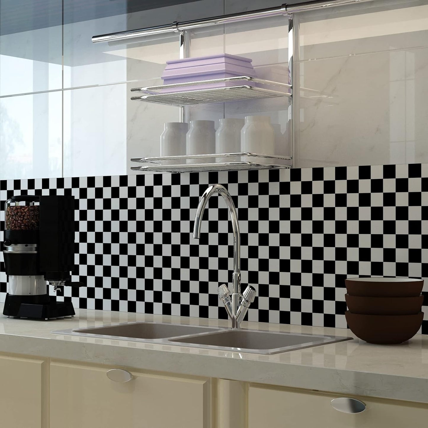 Thick Checkerboard Contact Paper Wide Black and White Checkered Wallpaper / 24 x 160 / Black/white